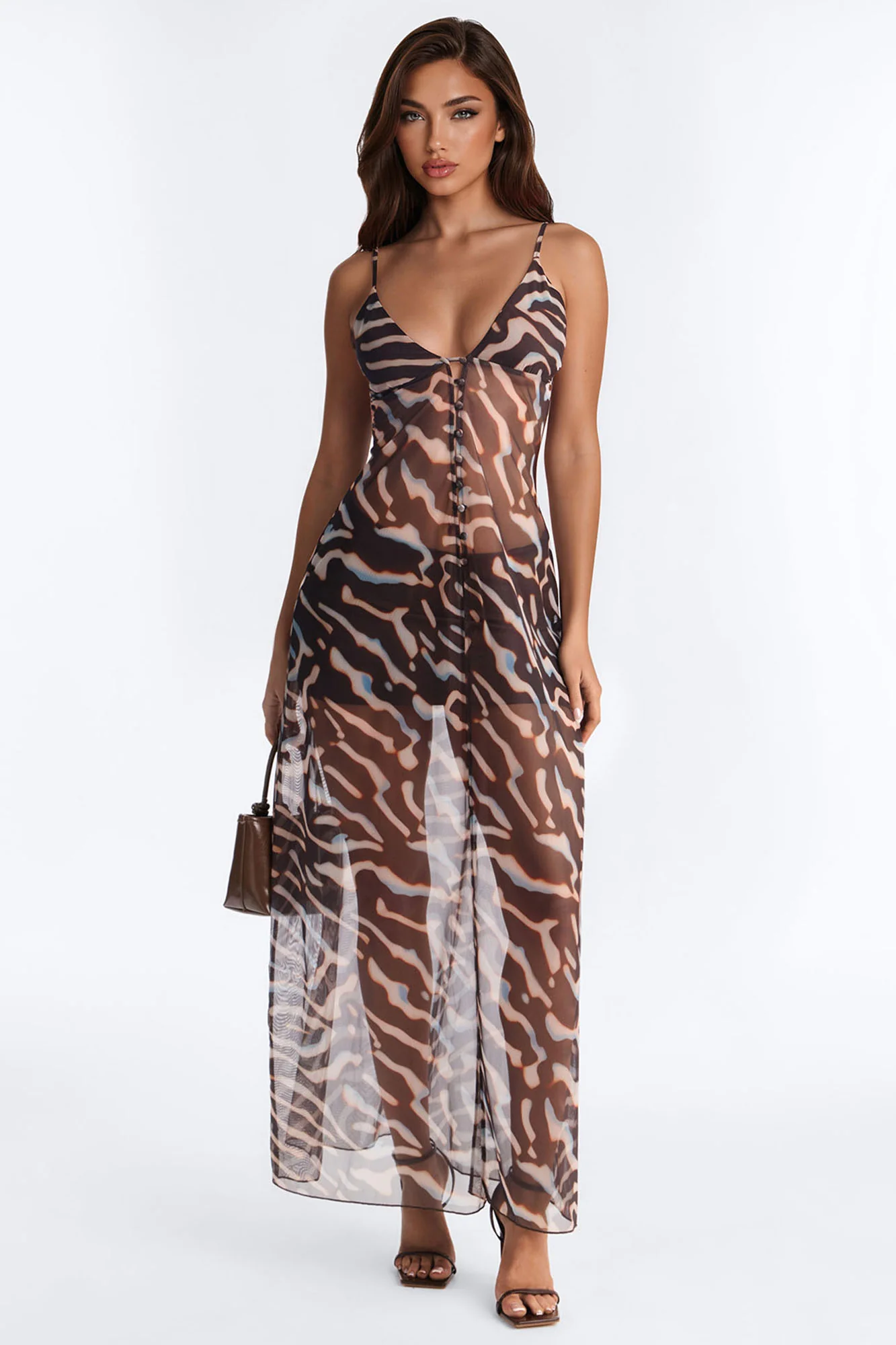 Amaya Abstract Mesh Flyaway Top - Black/combo