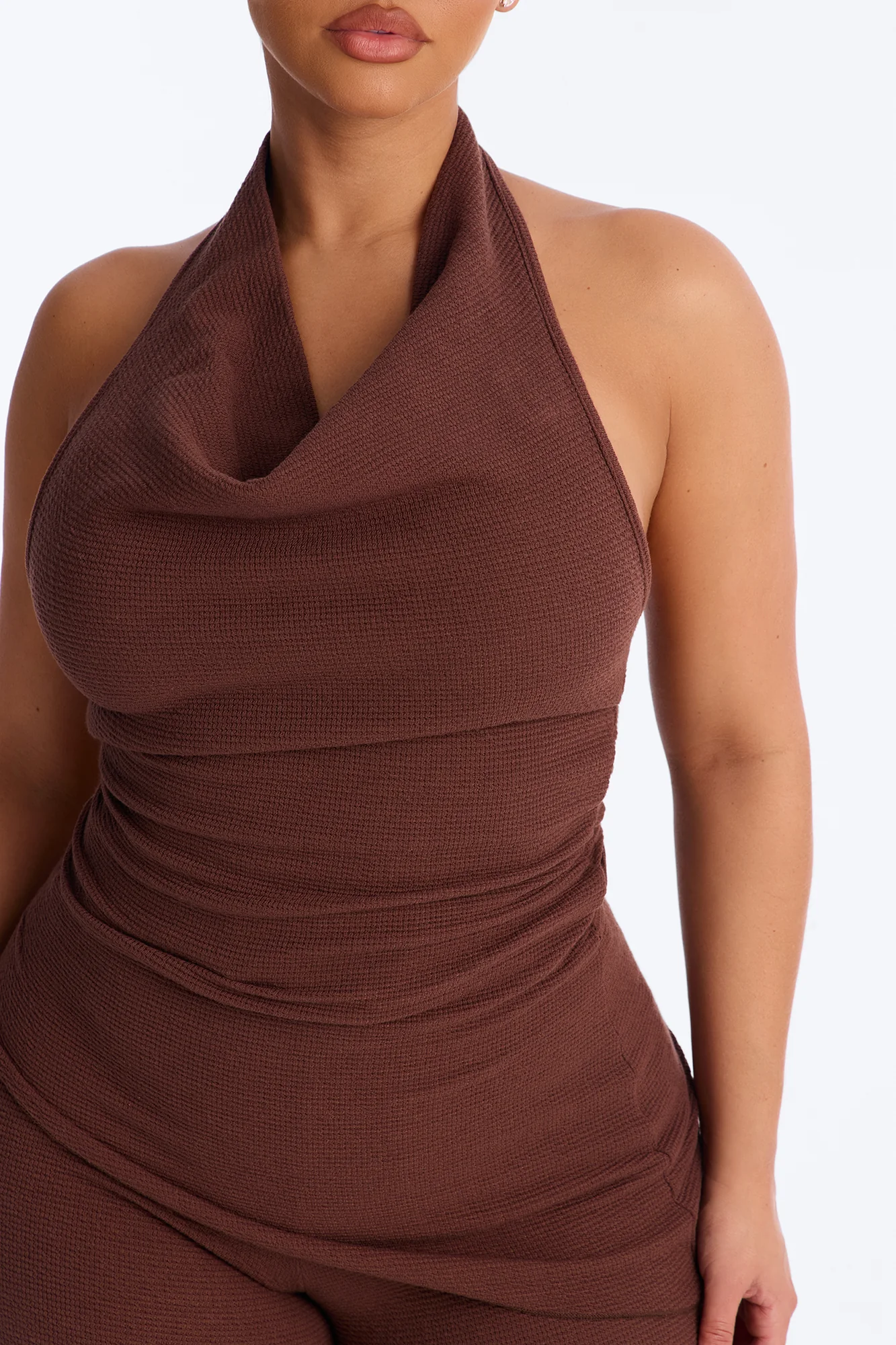 Amaya Asymmetrical Halter Pant Set - Brown - Image 3