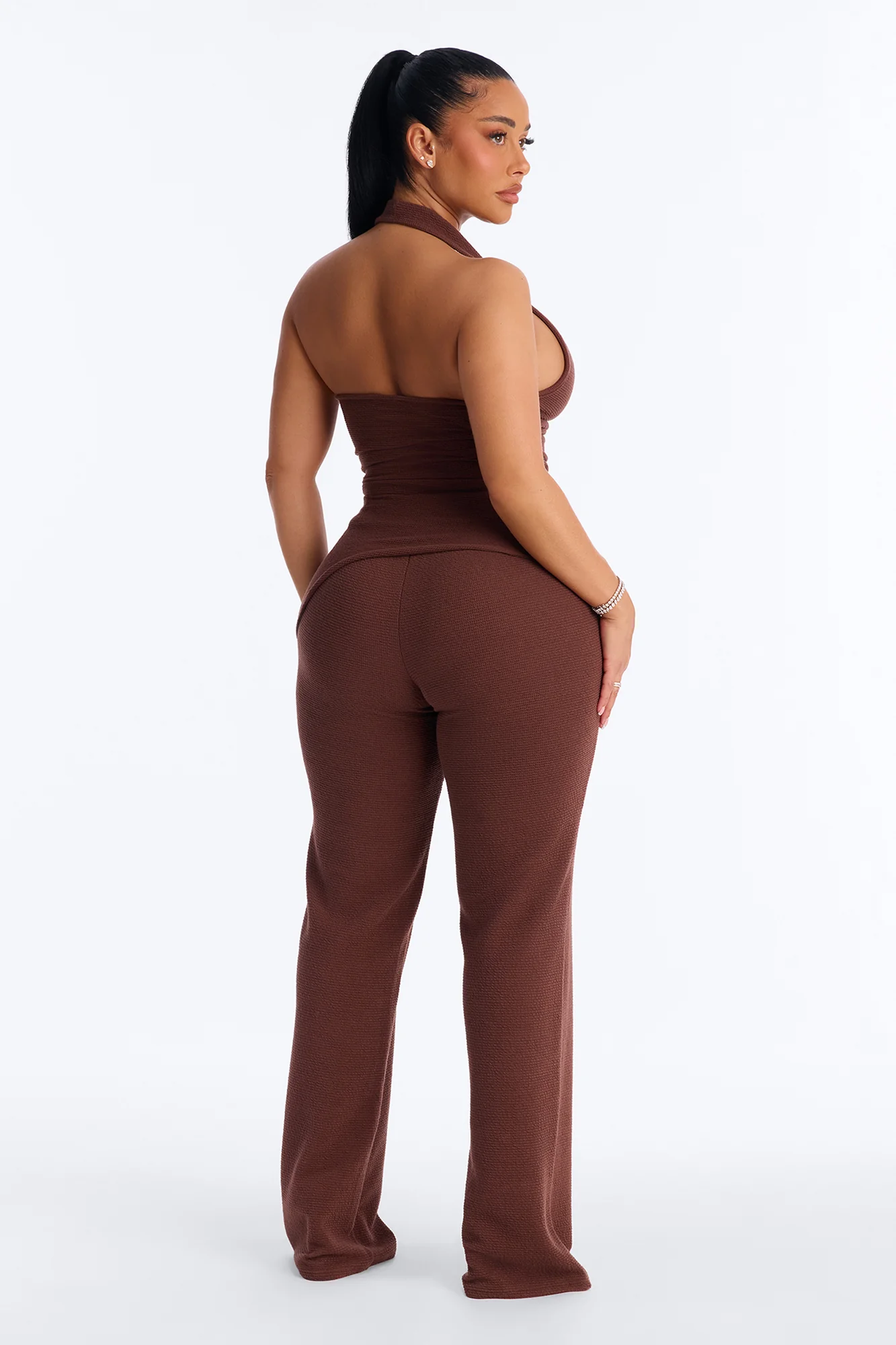 Amaya Asymmetrical Halter Pant Set - Brown - Image 4