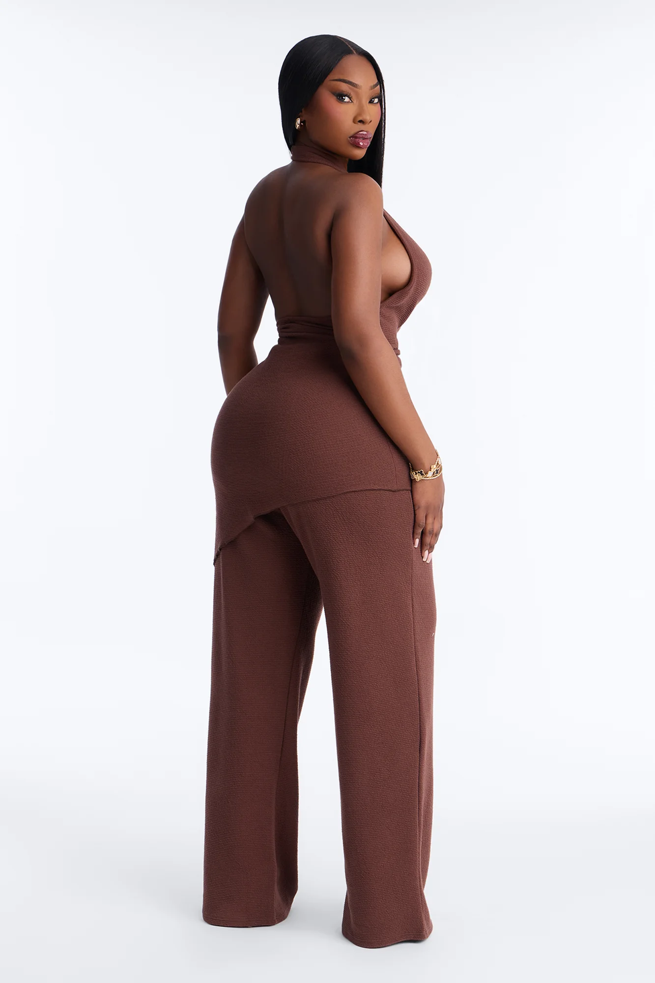 Amaya Asymmetrical Halter Pant Set - Brown - Image 7