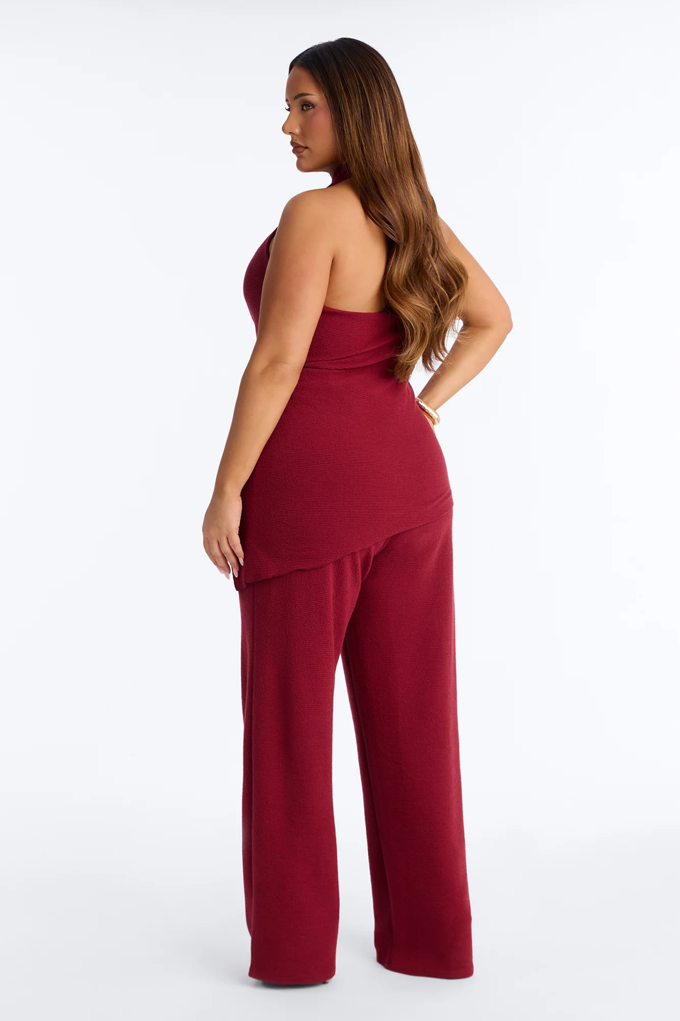 Amaya Asymmetrical Halter Pant Set - Wine - Image 8