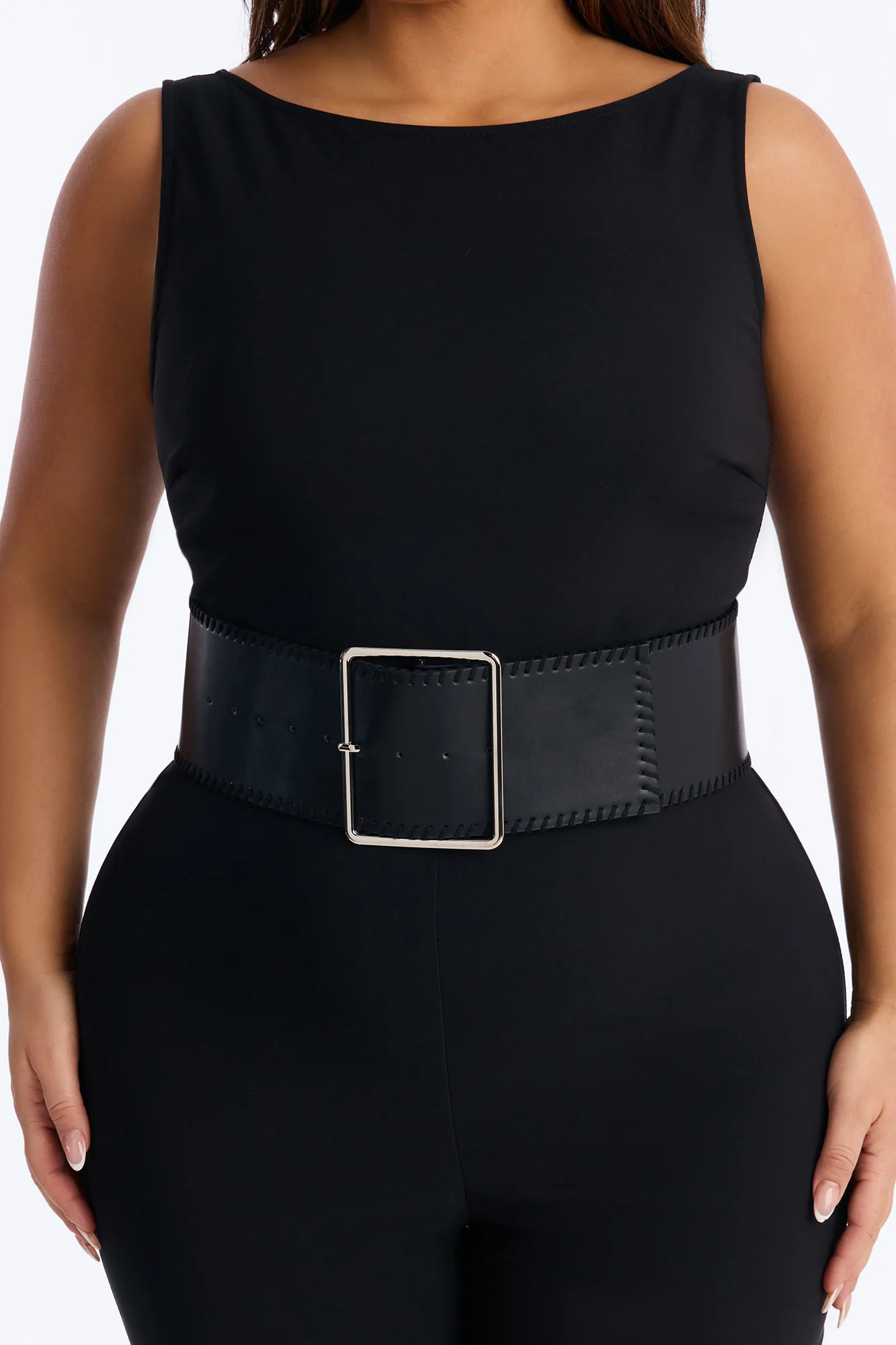 Amaya Boat Neck Belted Capri Jumpsuit - Black - Image 7