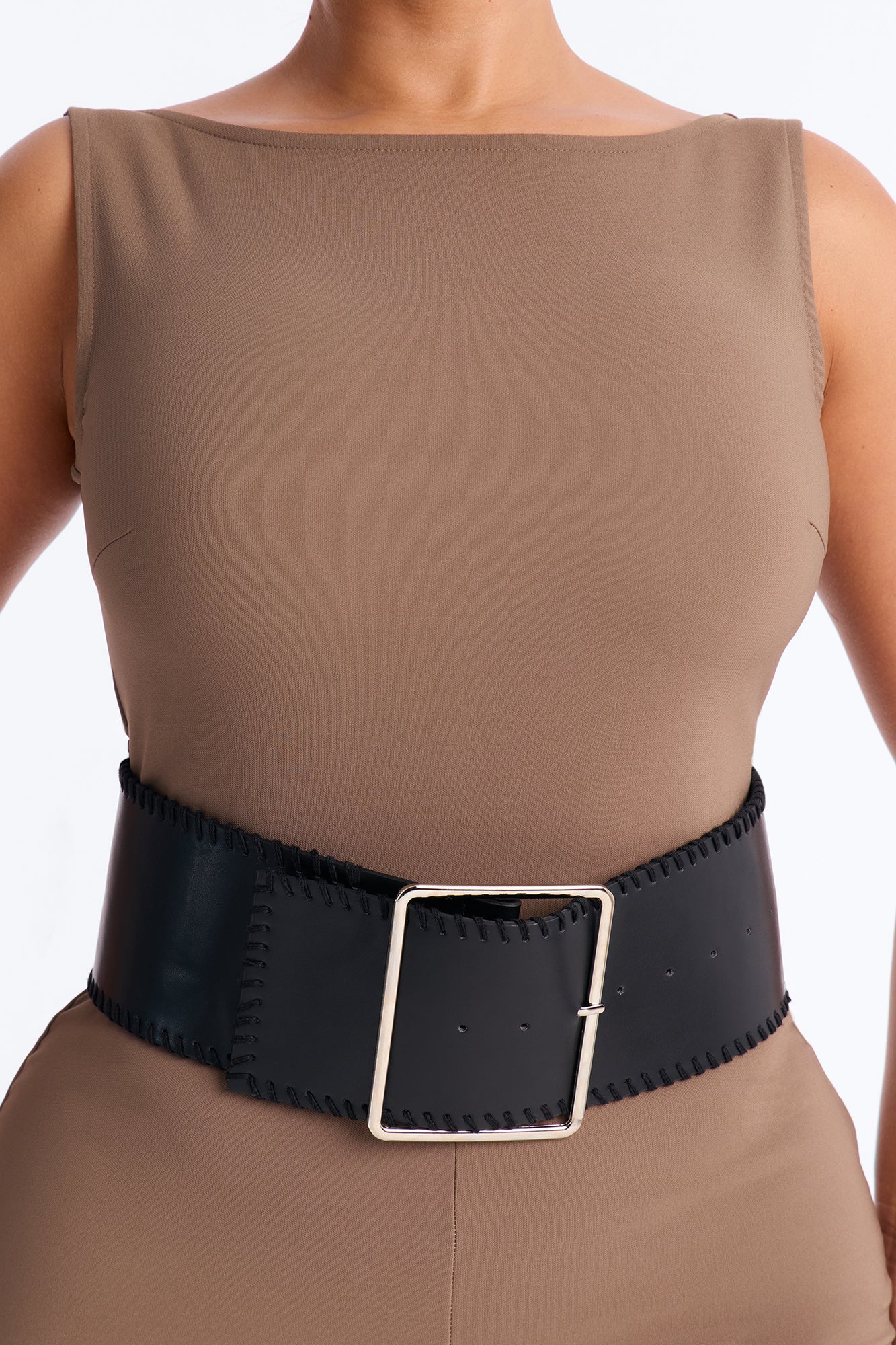 Amaya Boat Neck Belted Capri Jumpsuit - Taupe - Image 4