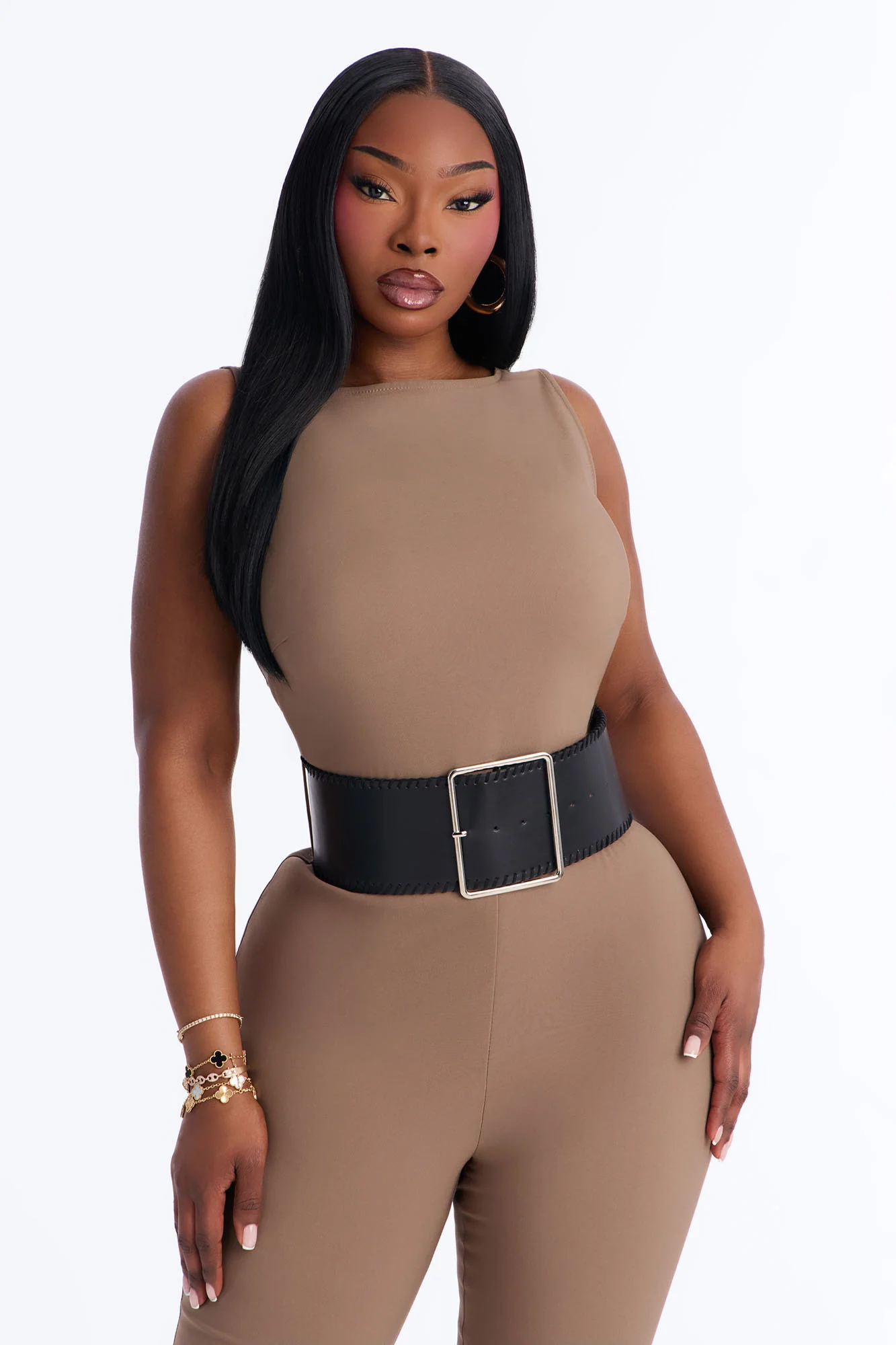 Amaya Boat Neck Belted Capri Jumpsuit - Taupe - Image 6