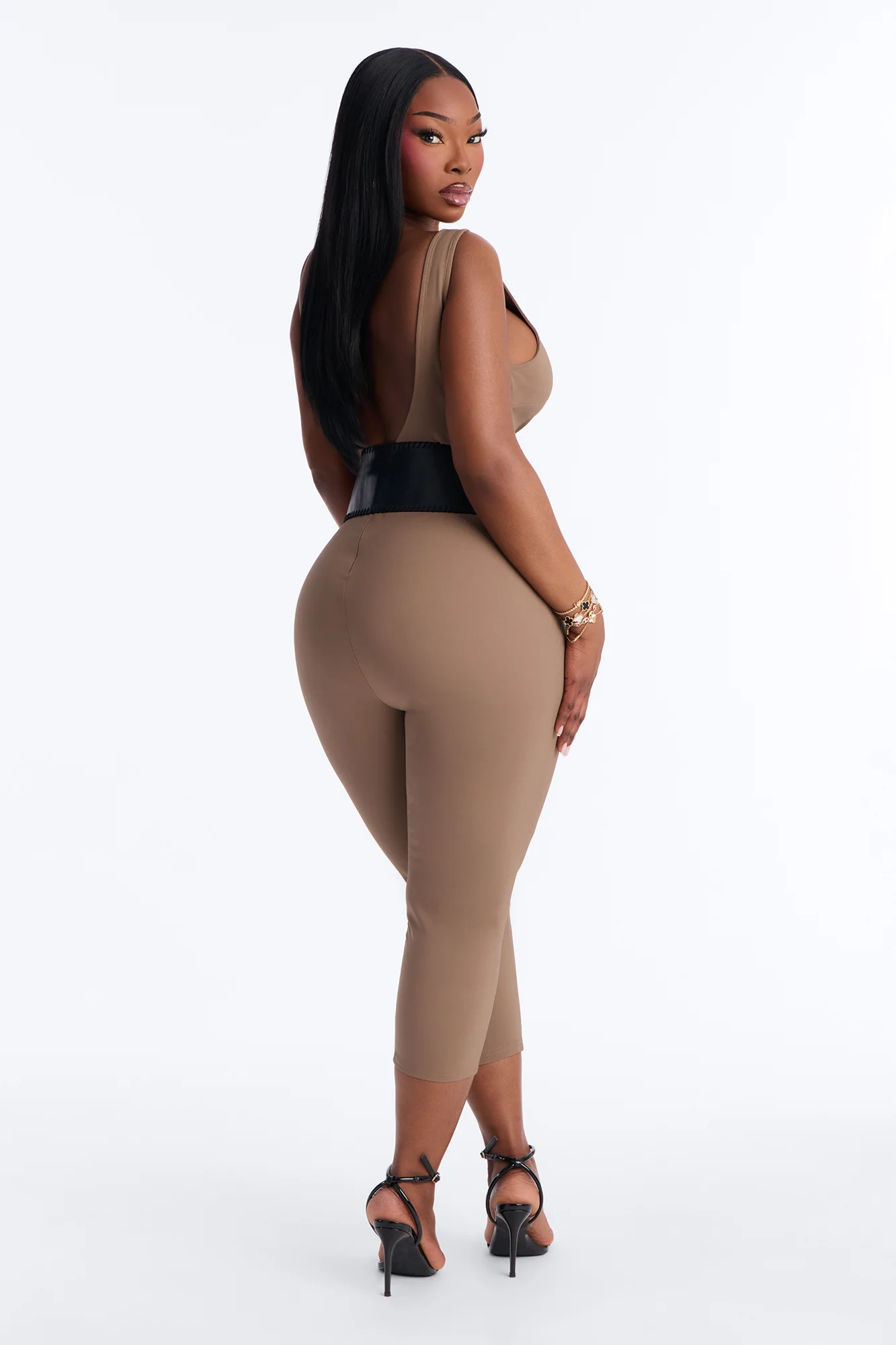 Amaya Boat Neck Belted Capri Jumpsuit - Taupe - Image 7