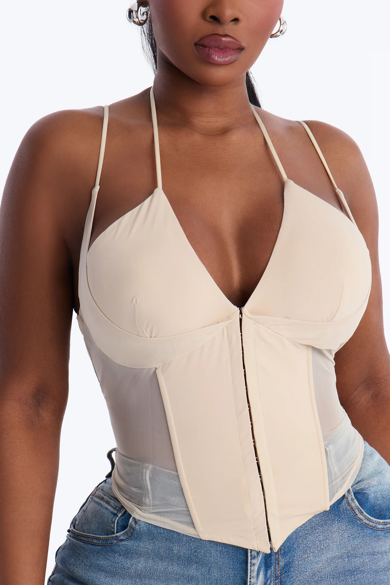 Amaya Mech Cut Out Corset Top - Stone - Image 7