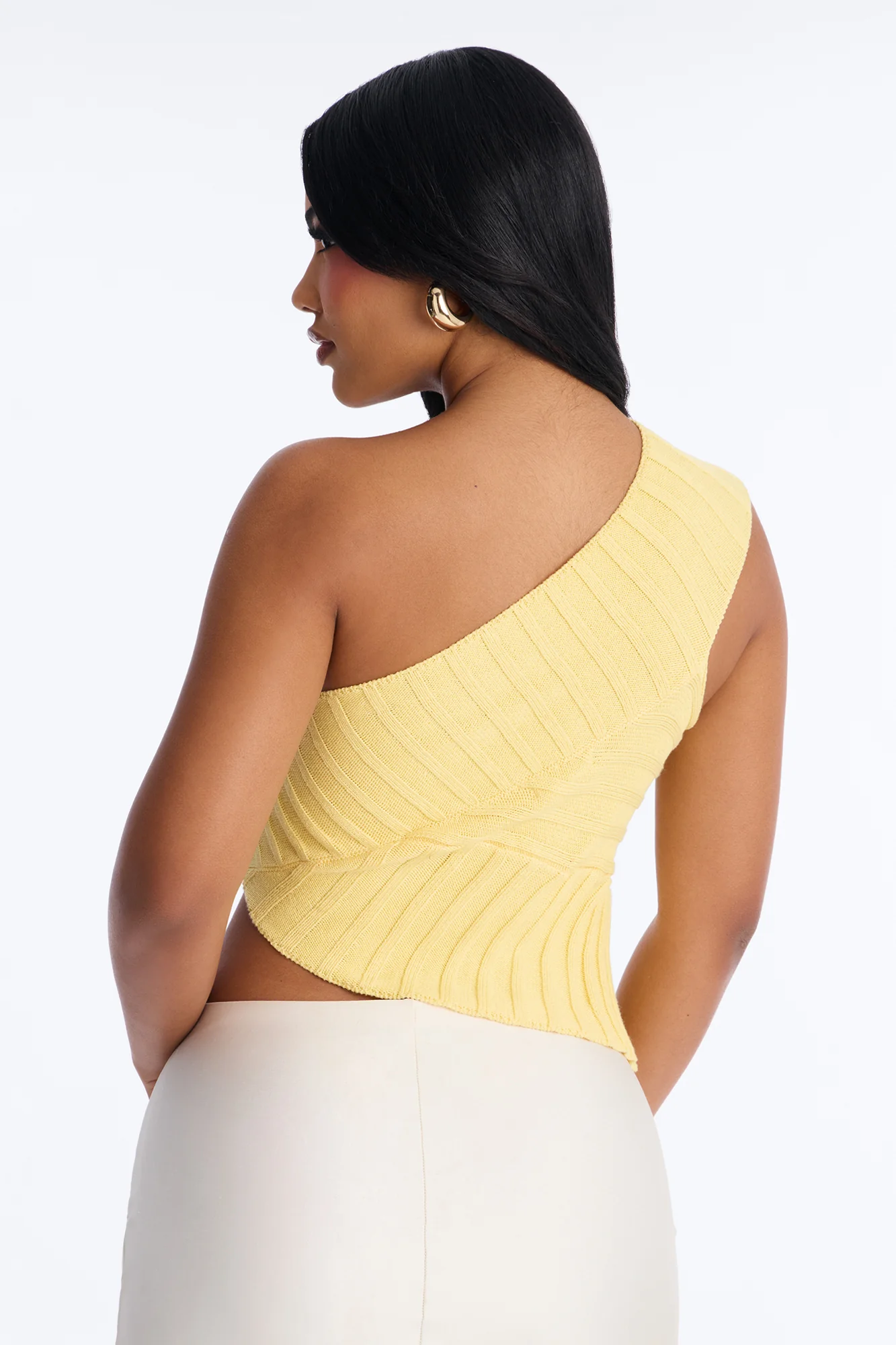 Amaya One Shoulder Sweater Top - Butter Yellow - Image 4