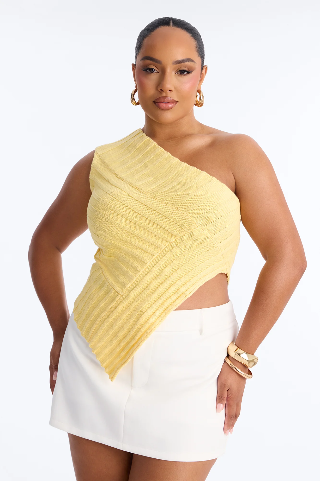 Amaya One Shoulder Sweater Top - Butter Yellow - Image 5