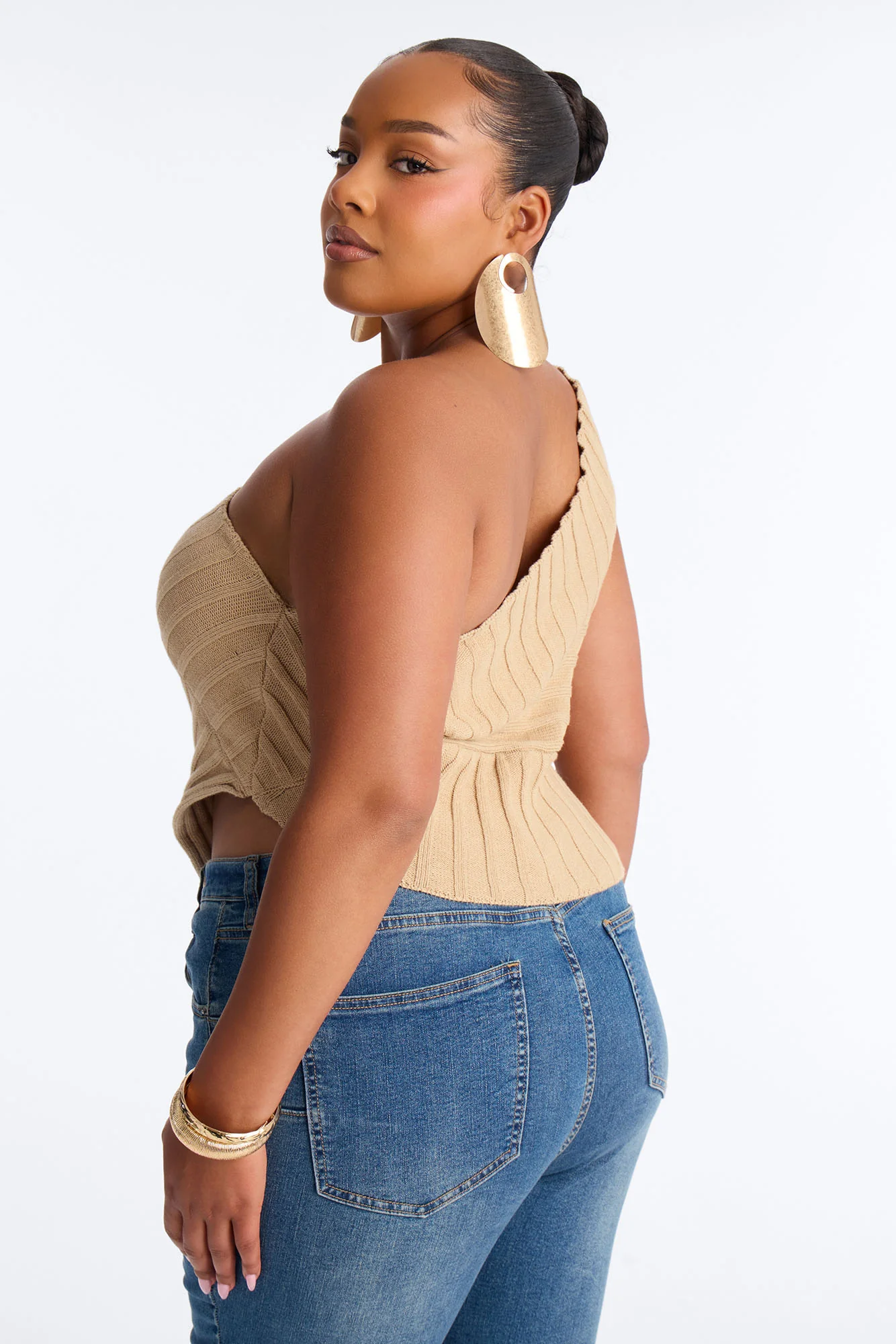 Amaya One Shoulder Sweater Top - Stone - Image 8