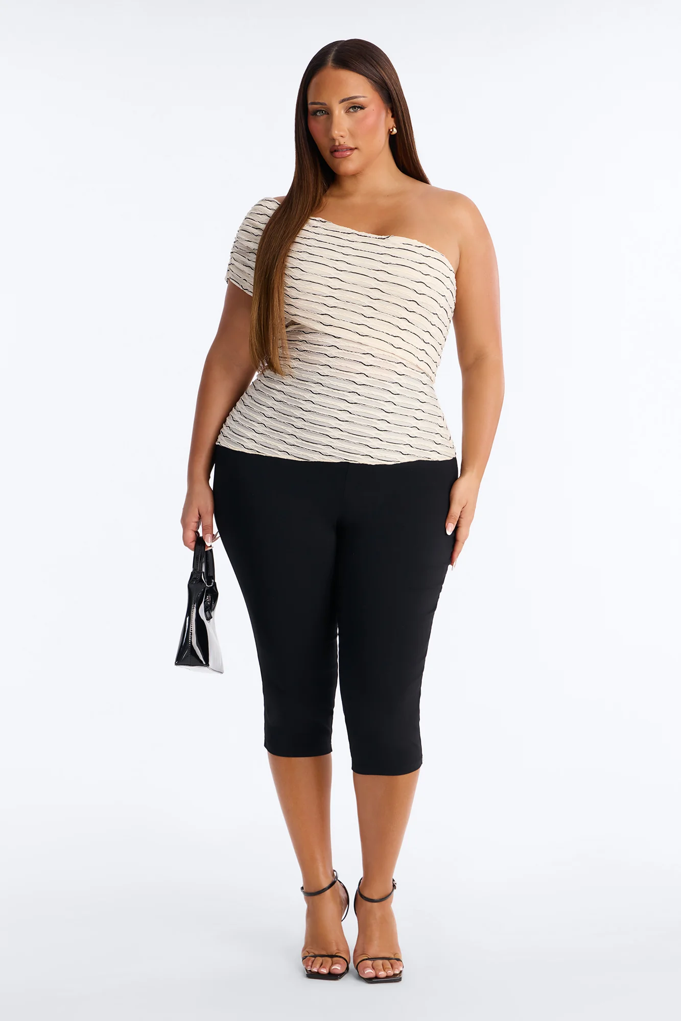 Amaya Textured One Shoulder Short Sleeve Top - Ivory/combo - Image 6