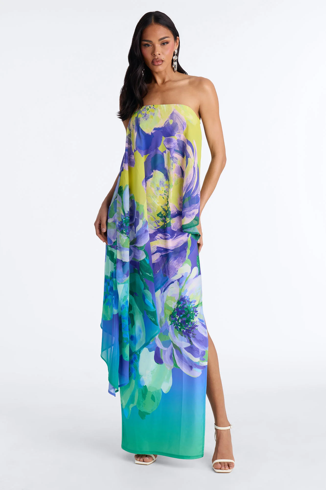 Amber Strapless Chiffon Maxi Dress - Green/combo
