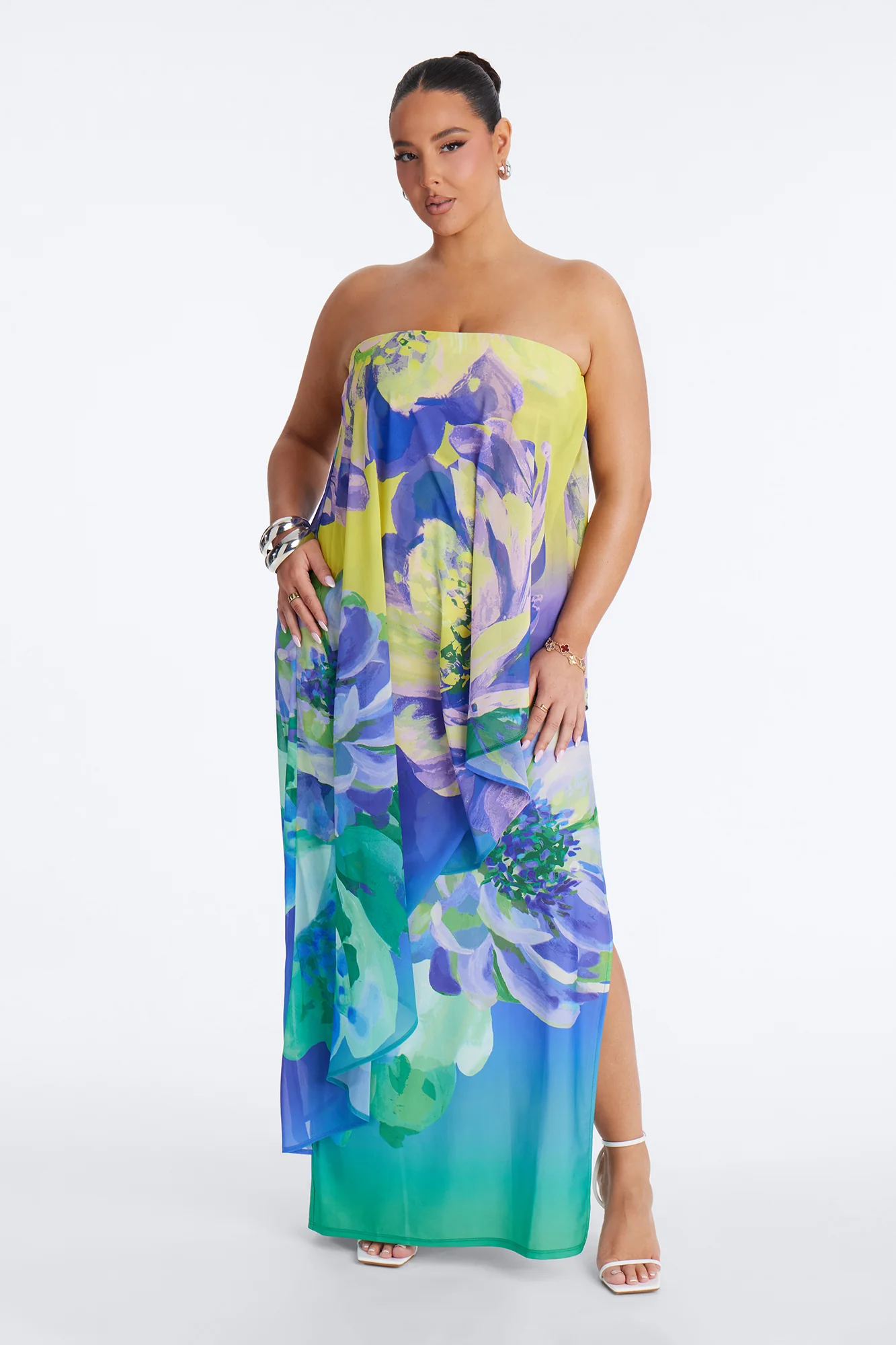 Amber Strapless Chiffon Maxi Dress - Green/combo - Image 5