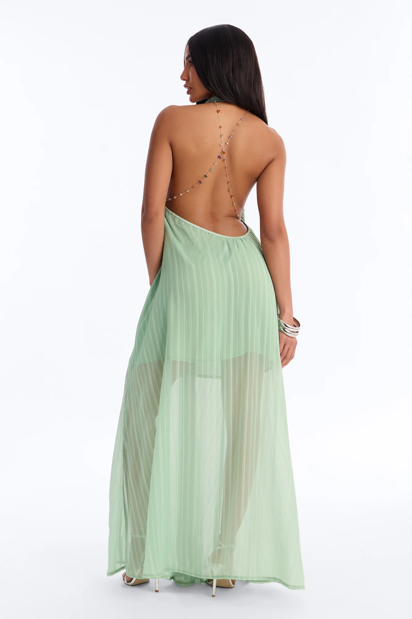 Amelia Backless Beaded Maxi Dress - Sage - Image 4