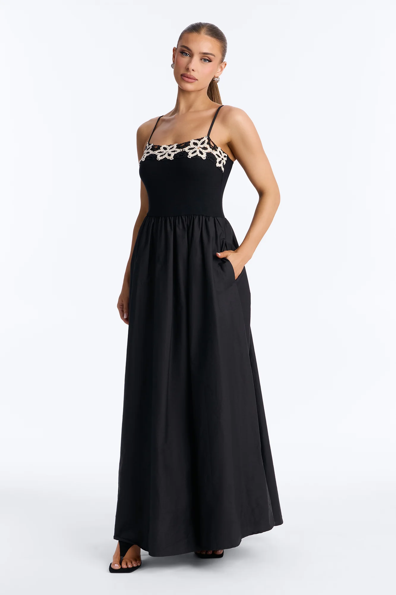 Amelia Crochet Maxi Dress - Black/White
