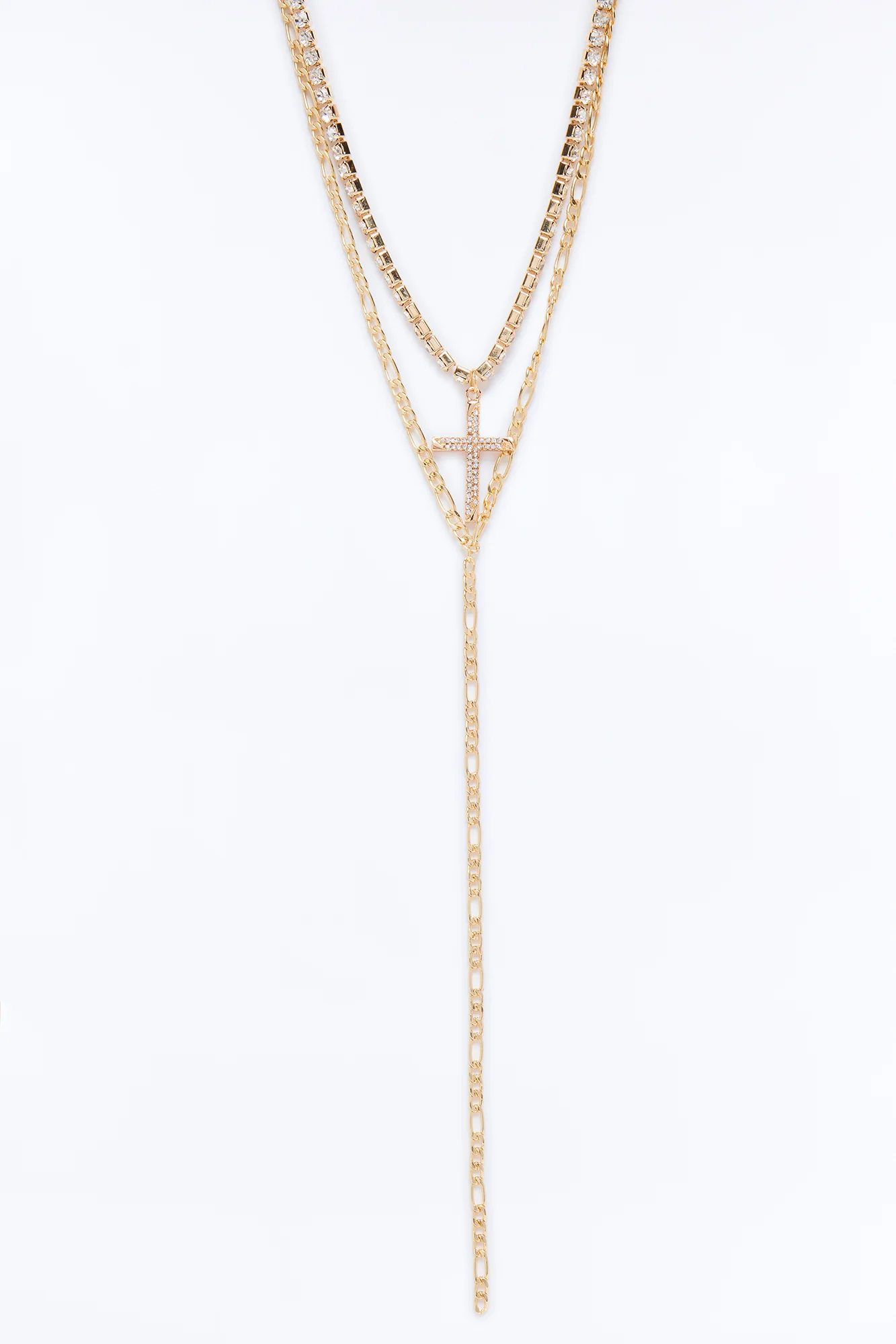 Amelia Cross Lariat Necklace - Gold - Image 3