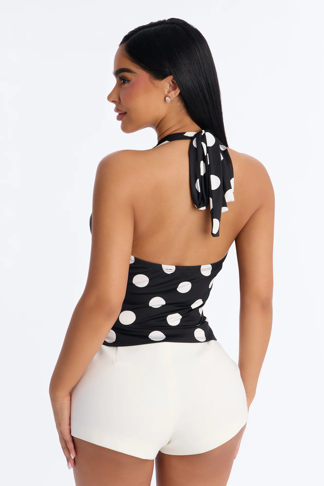 Amelia Polka Dot Halter Top - Black/White - Image 4