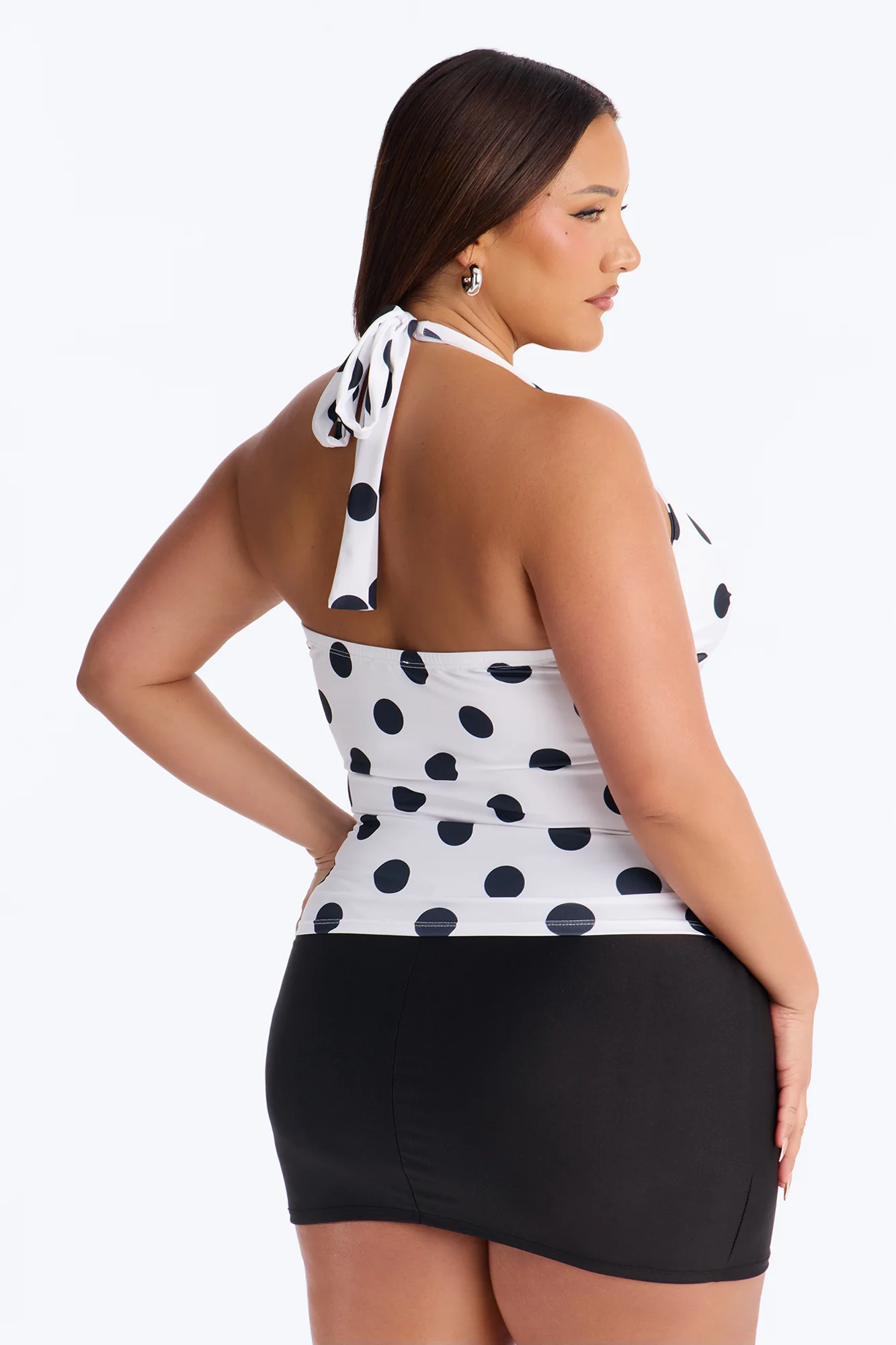 Amelia Polka Dot Halter Top - White/Black - Image 8