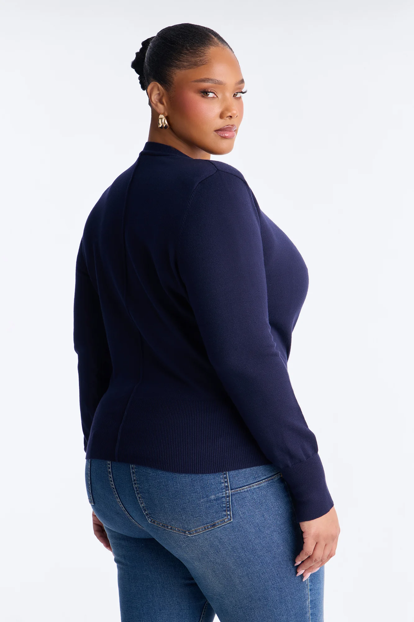 Amelia Shoulder Pads Surplice Sweater Top - Navy - Image 10