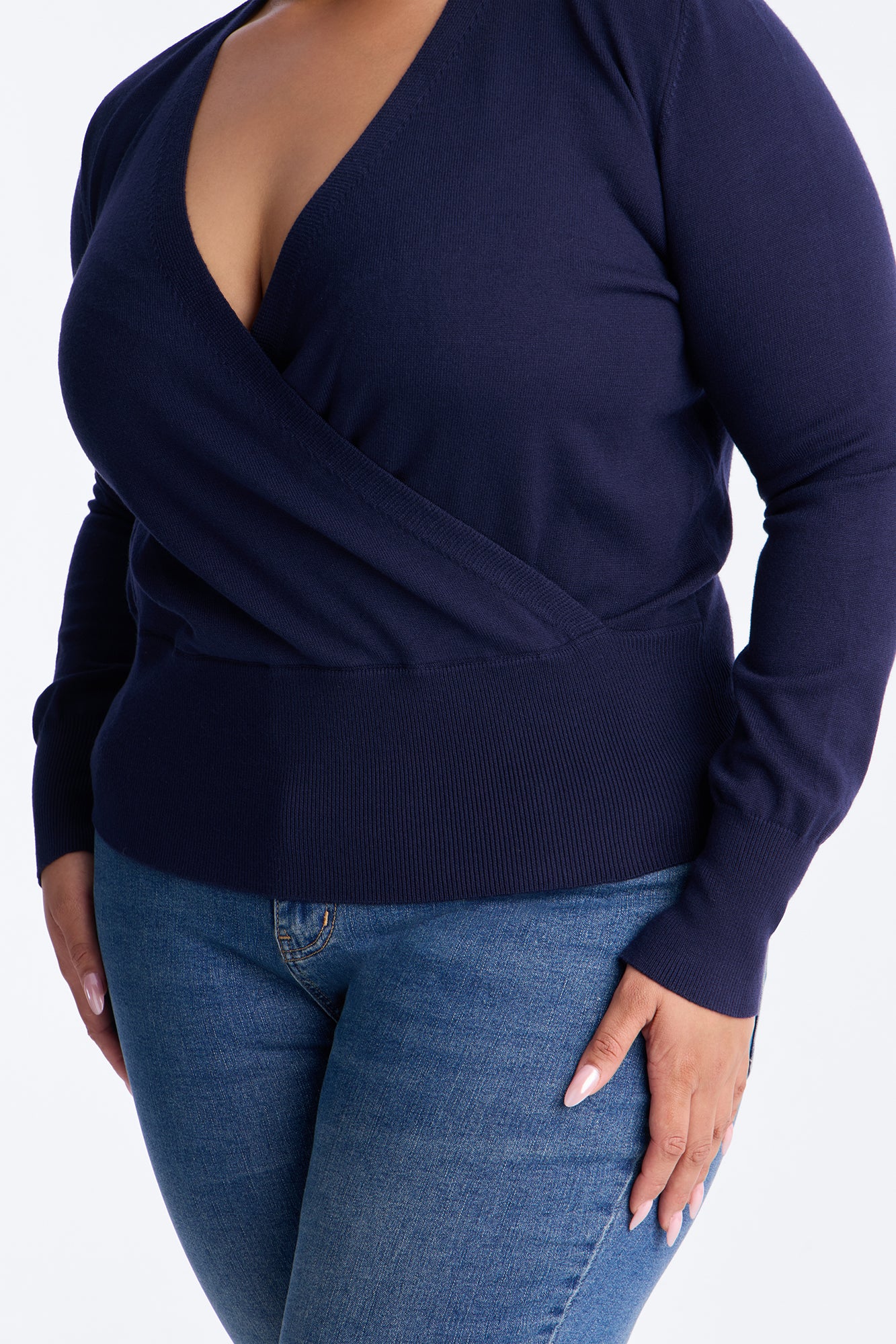 Amelia Shoulder Pads Surplice Sweater Top - Navy - Image 9