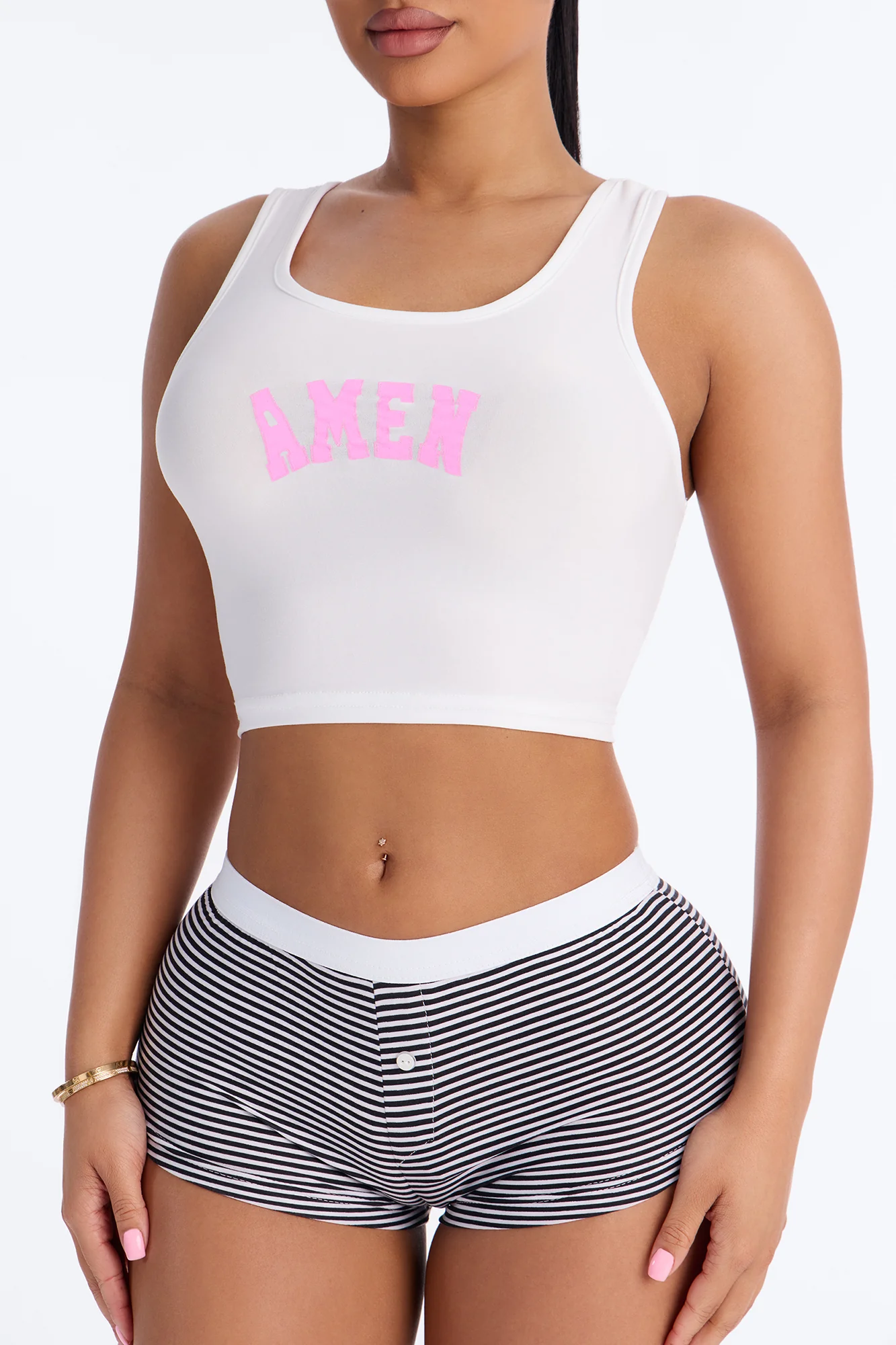 Amen Tank PJ Boyshort Set - White/Black - Image 2