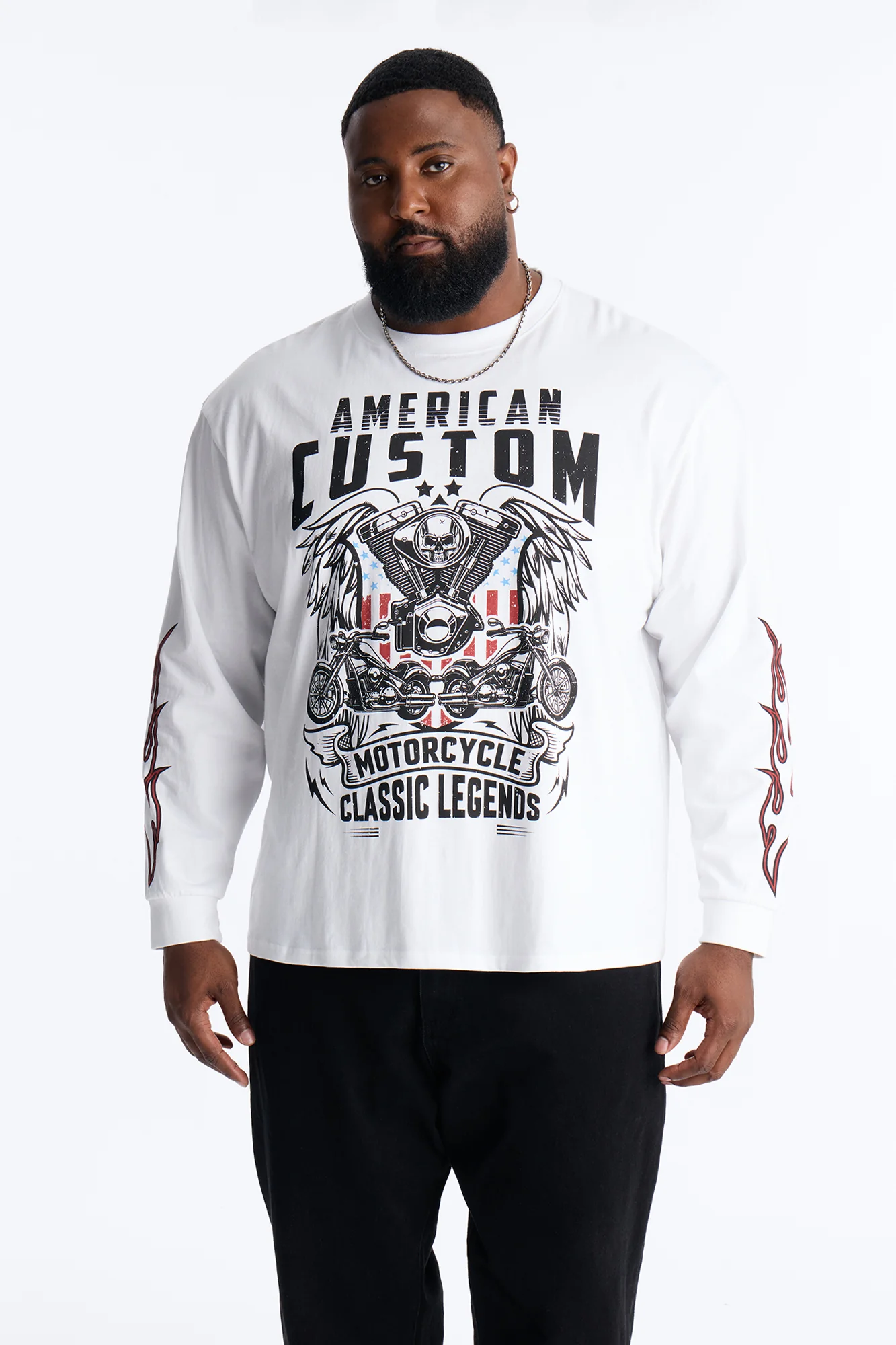 American Custom Motorcycle Oversized Long Sleeve Tee - White - Image 5