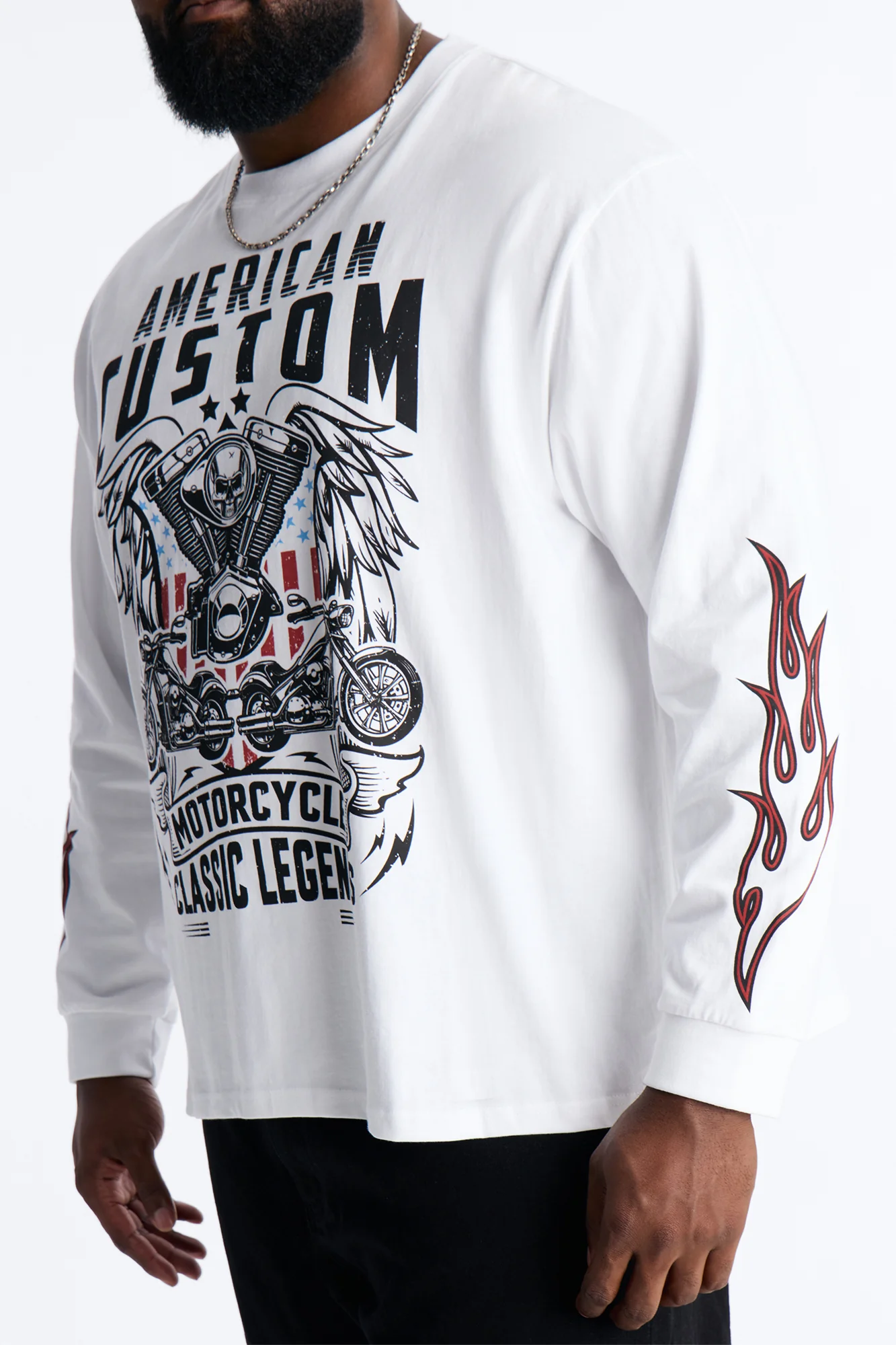 American Custom Motorcycle Oversized Long Sleeve Tee - White - Image 7