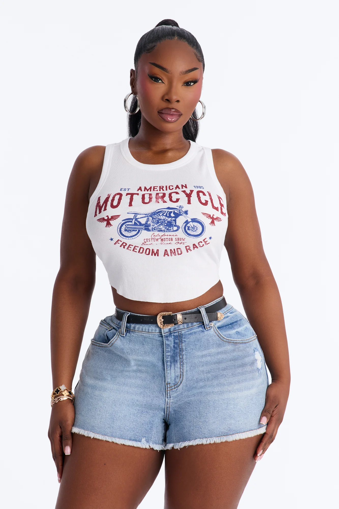 American Moto Ribbed Cropped Tank Top - White - Image 5