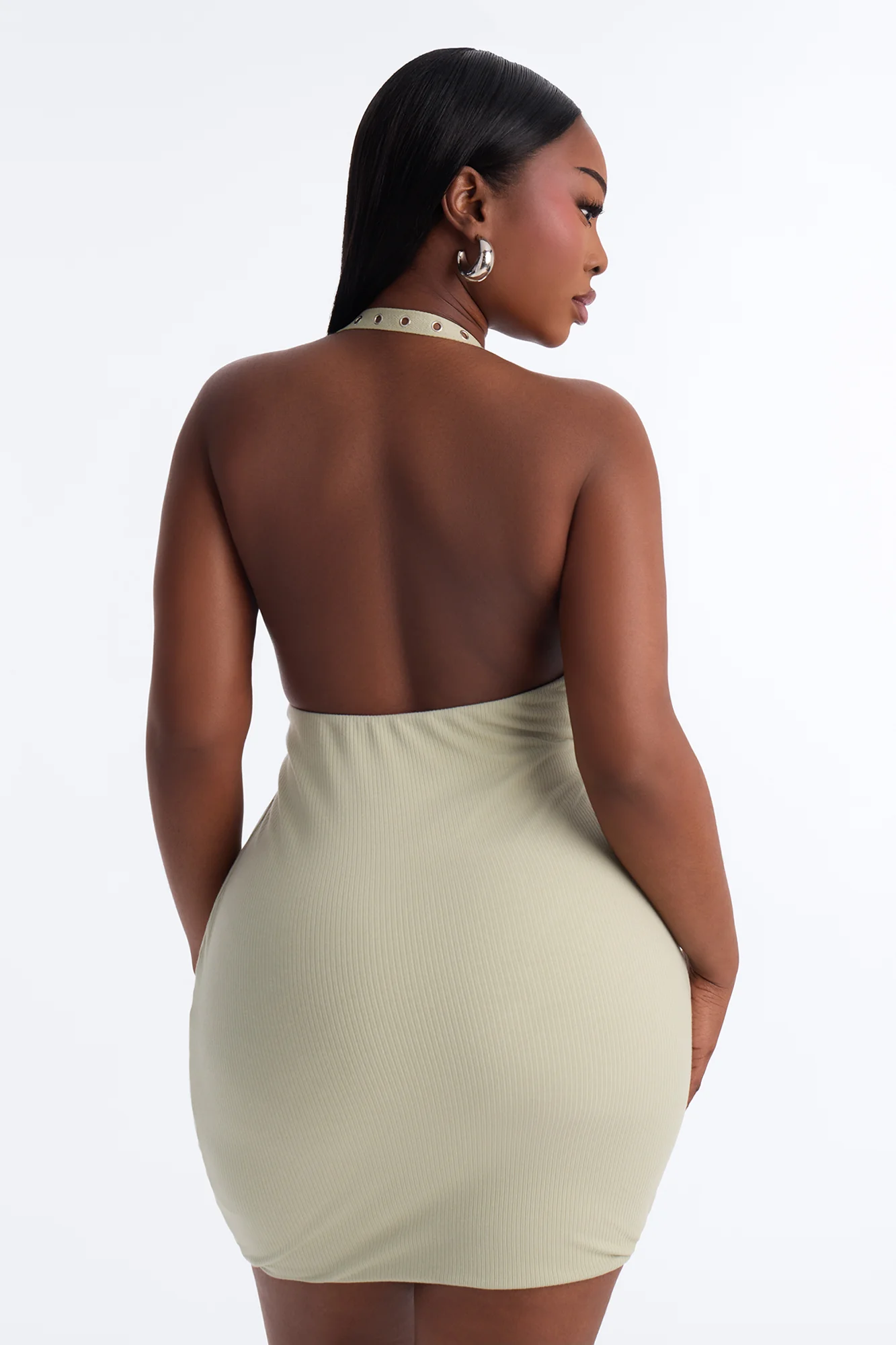 Amira Cowl Neck Ribbed Mini Dress - Sage - Image 8