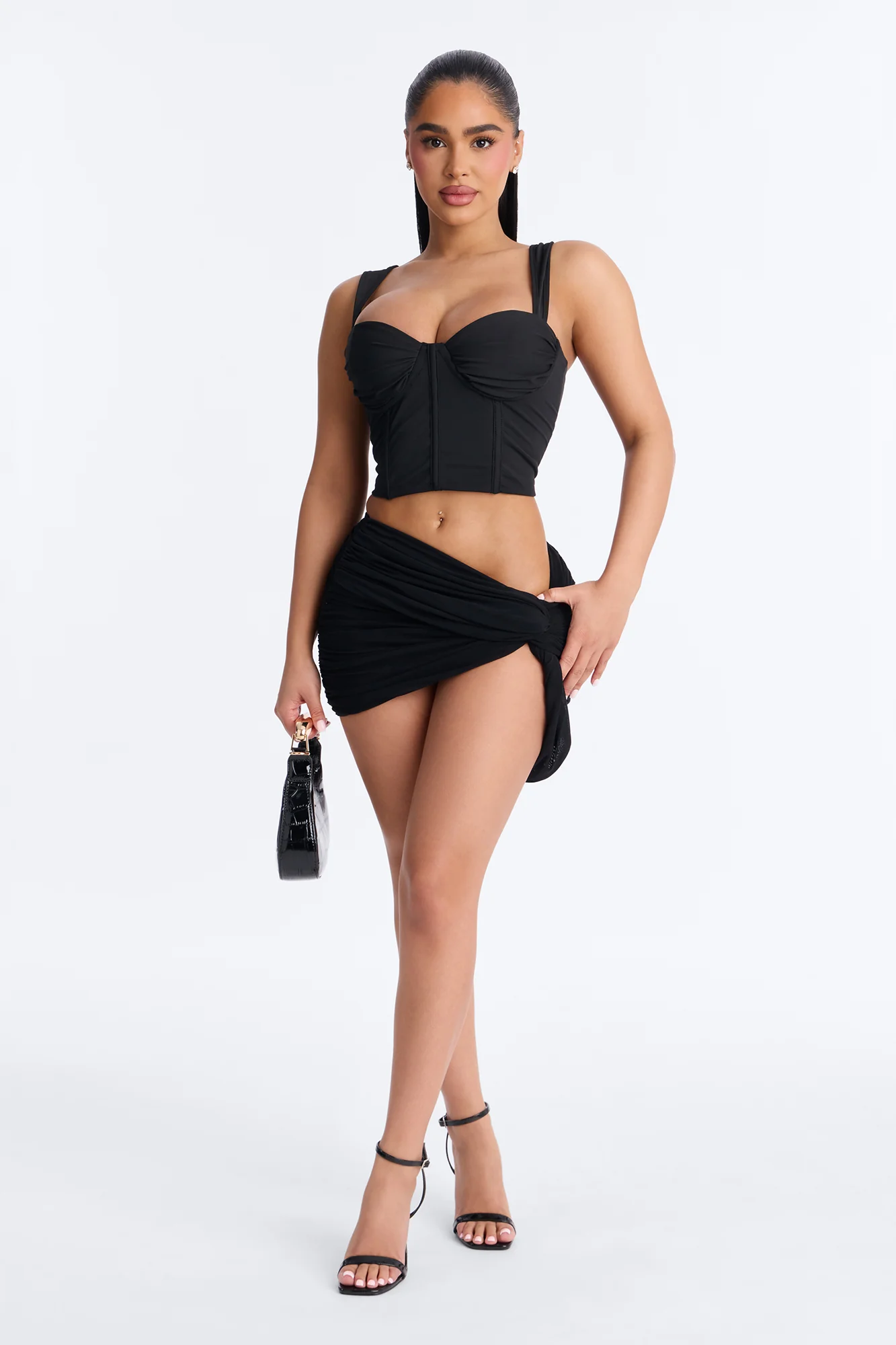 Amira Mesh Twist Micro Mini Skirt - Black