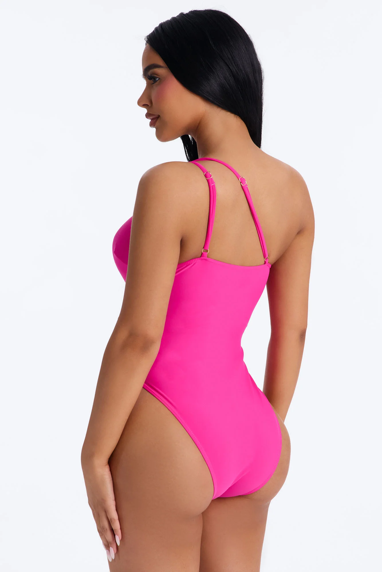 Amira One Shoulder 1 Piece Swimsuit - Fuchsia - Image 3