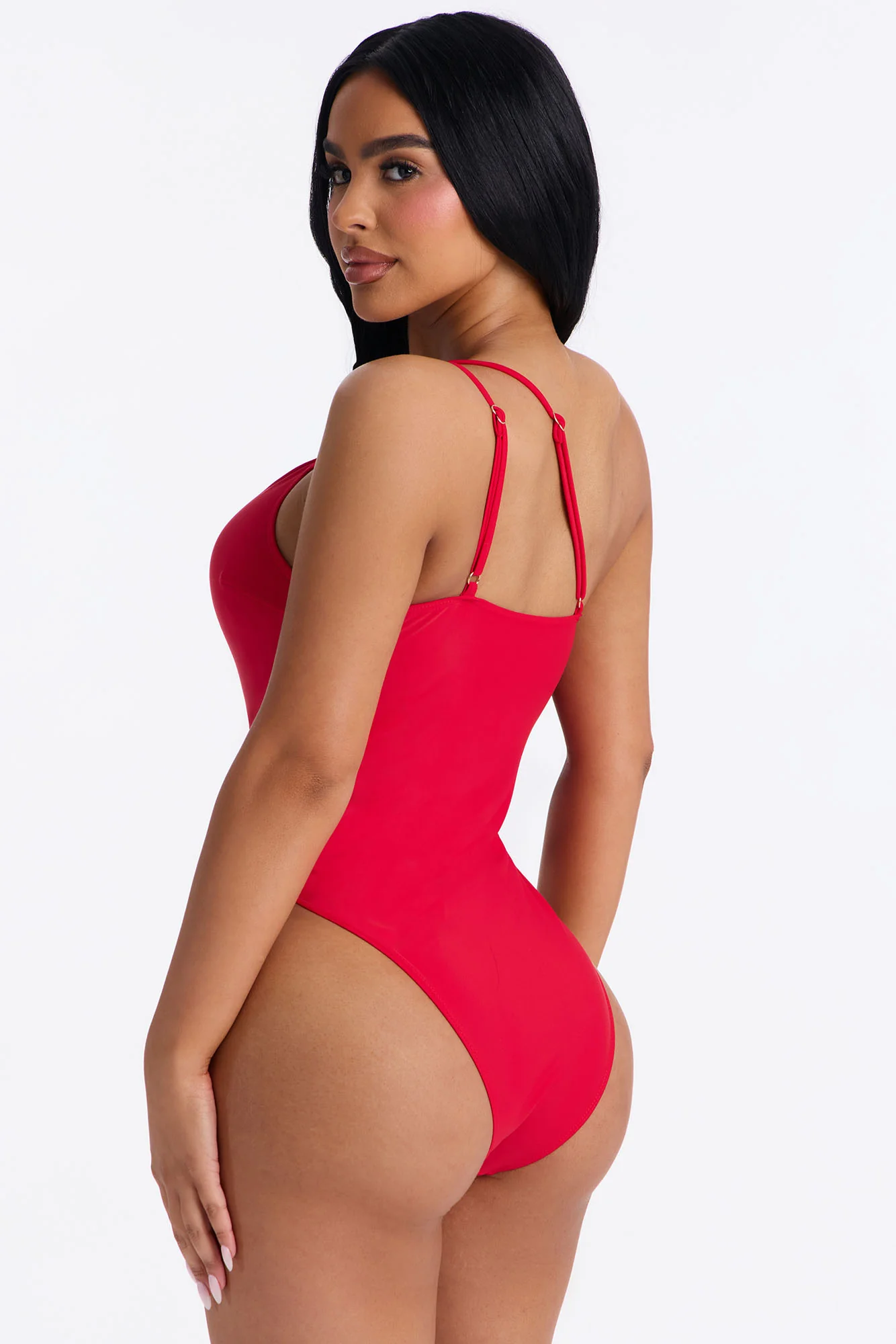 Amira One Shoulder 1 Piece Swimsuit - Red - Image 3