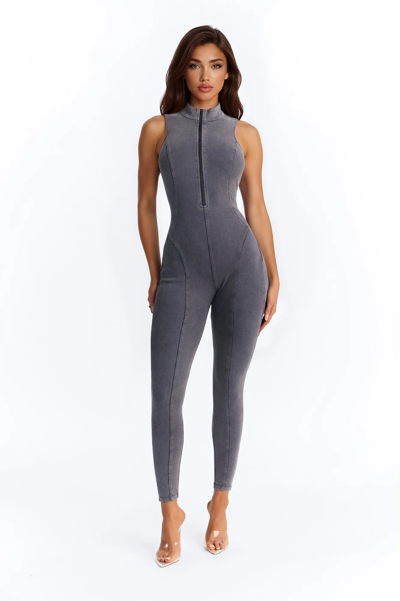 Amira Zip Front Jumpsuit - Grey