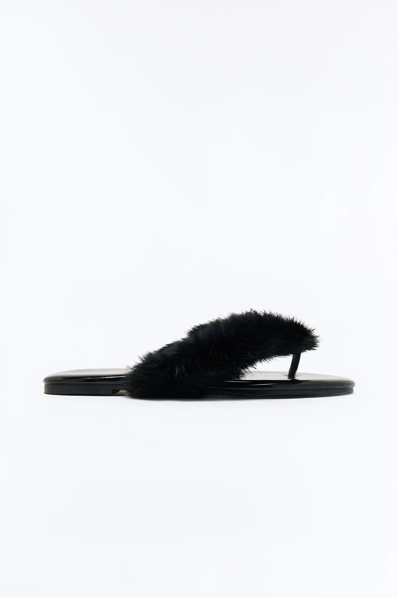 Amory Faux Fur Flip Flops - Black