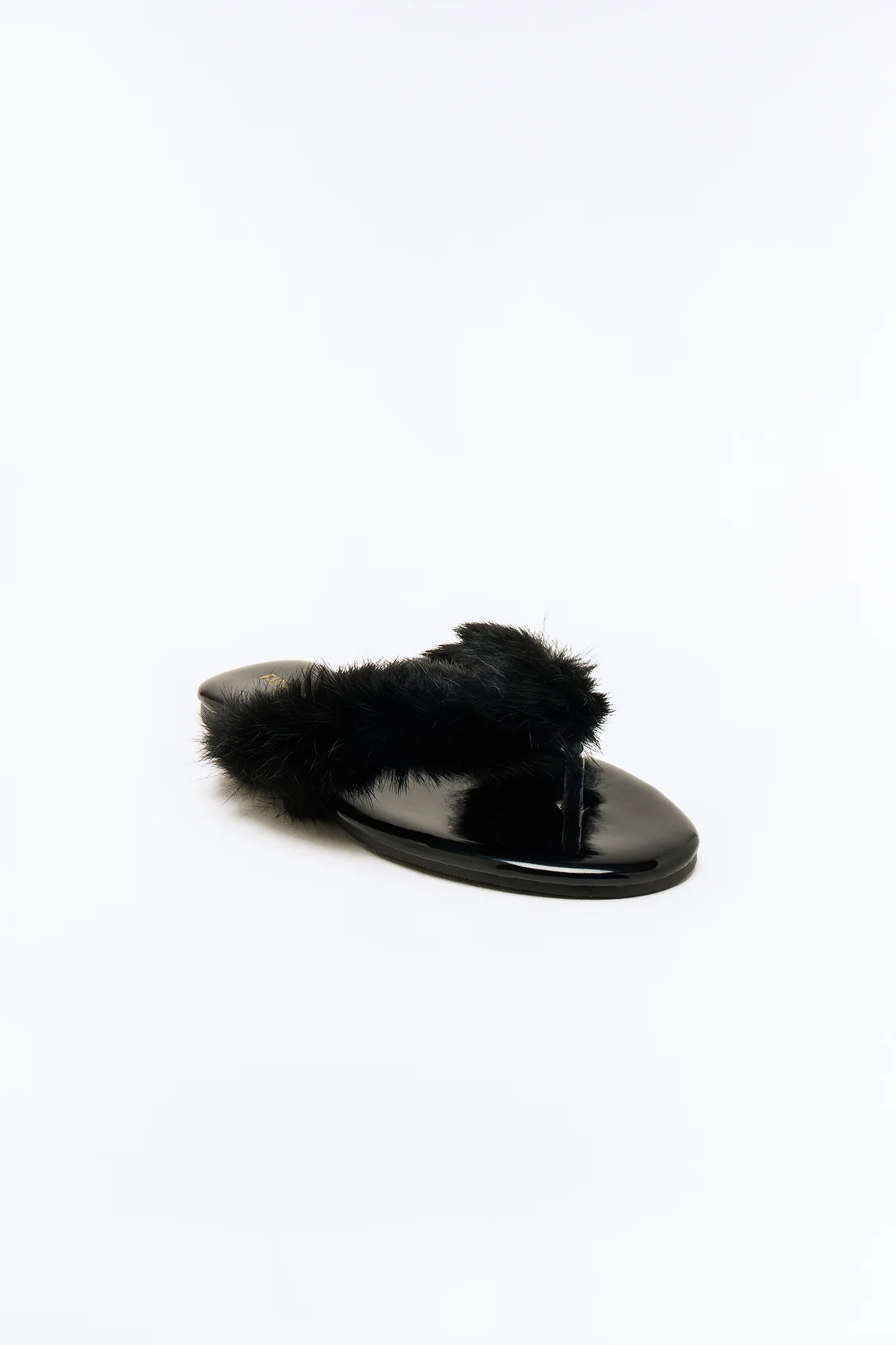 Amory Faux Fur Flip Flops - Black - Image 2