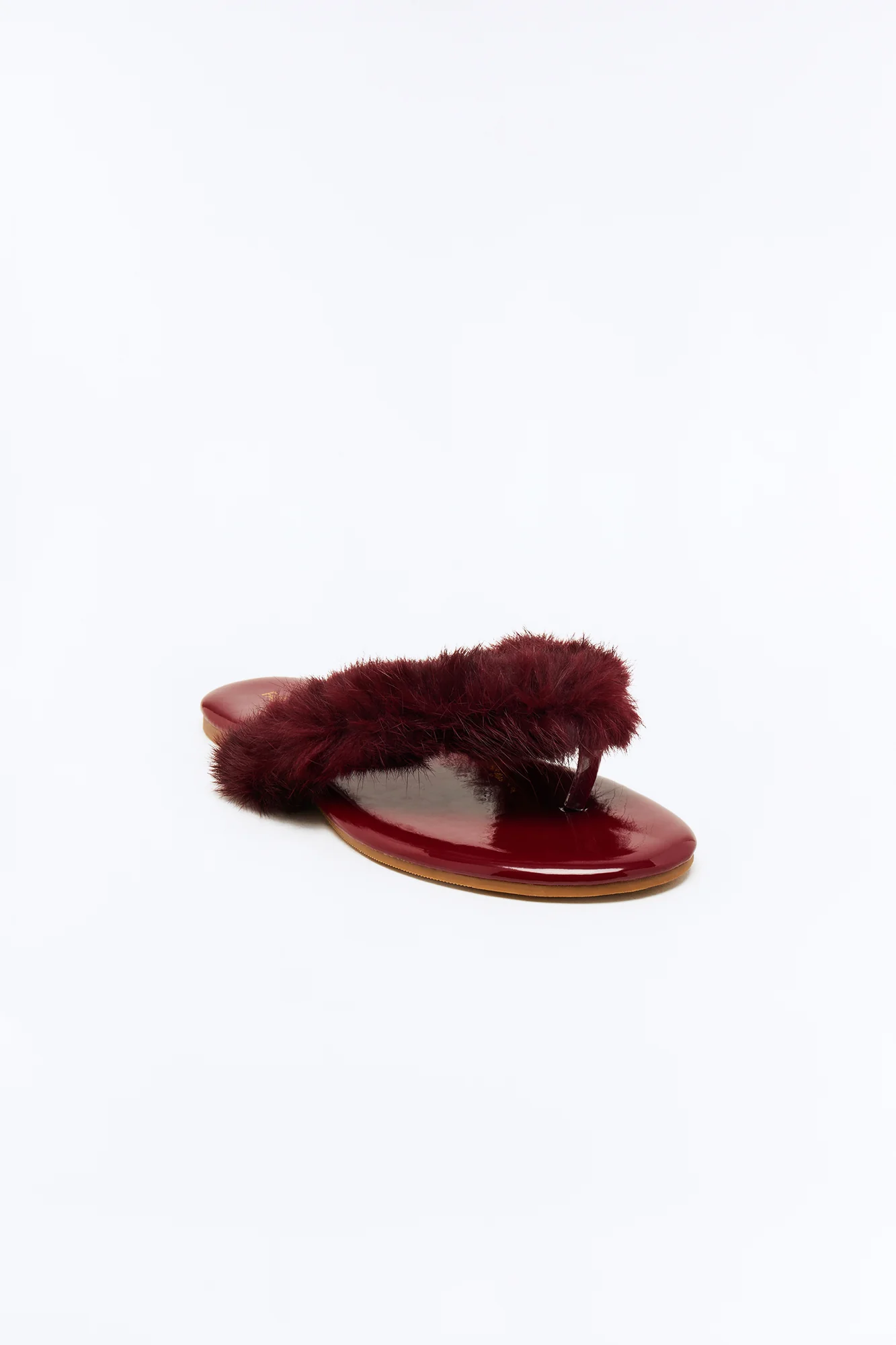 Amory Faux Fur Flip Flops - Burgundy - Image 2