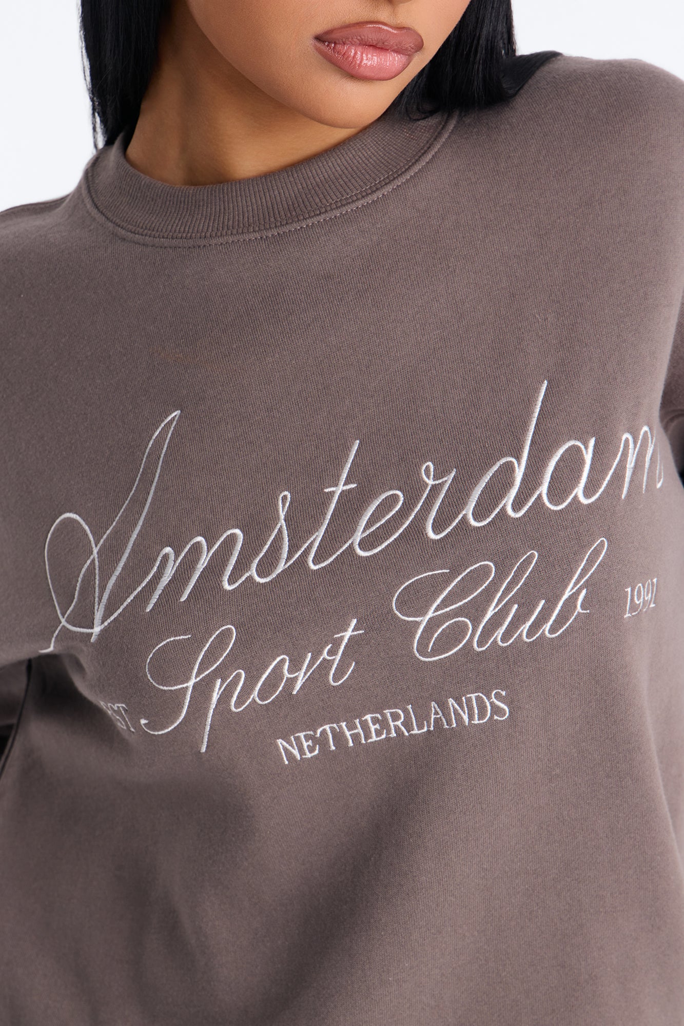 Amsterdam Netherlands Fleece Crew Neck Sweatshirt - Mocha - Image 3