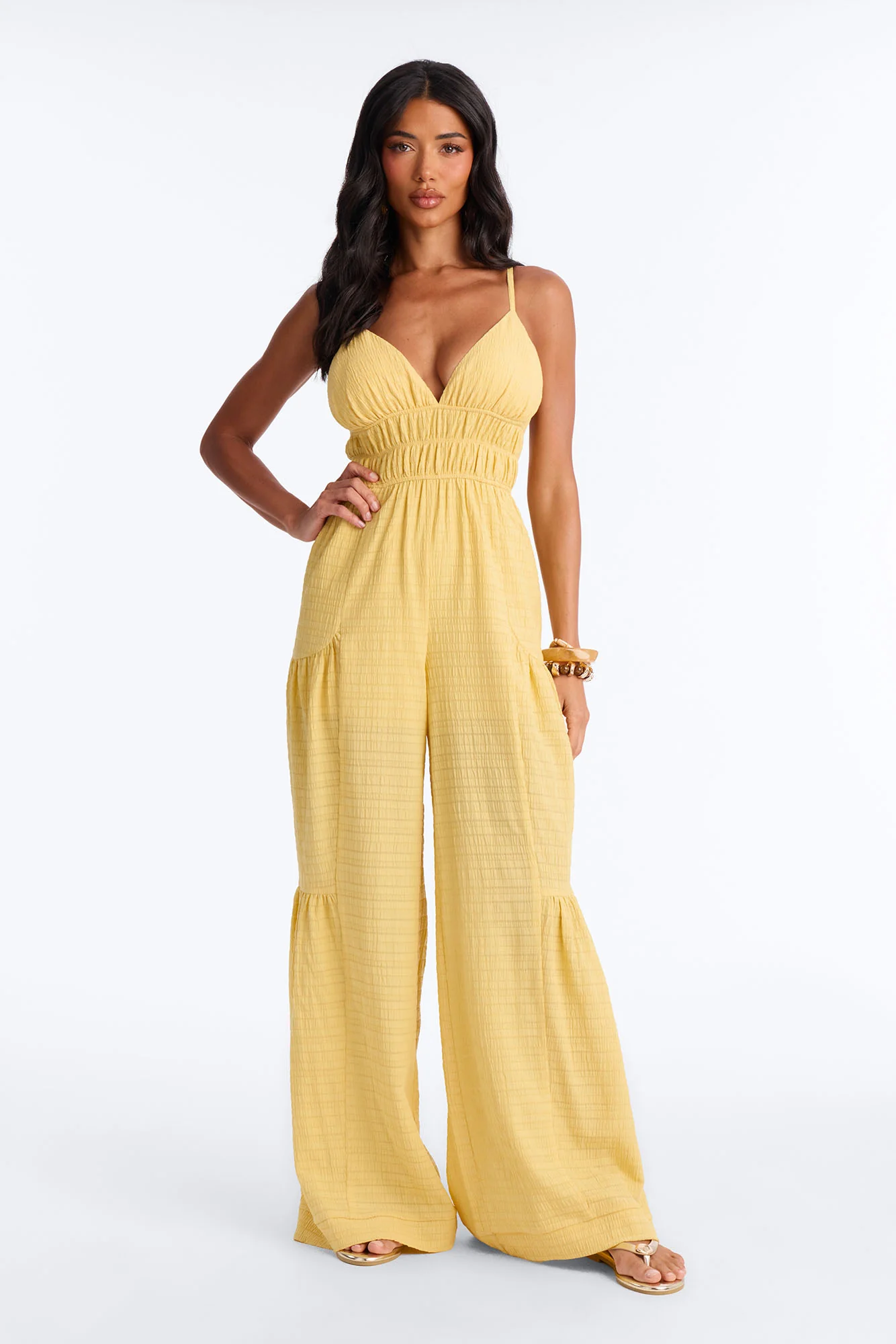 Anabella Tiered Wide Leg Jumpsuit - Yellow