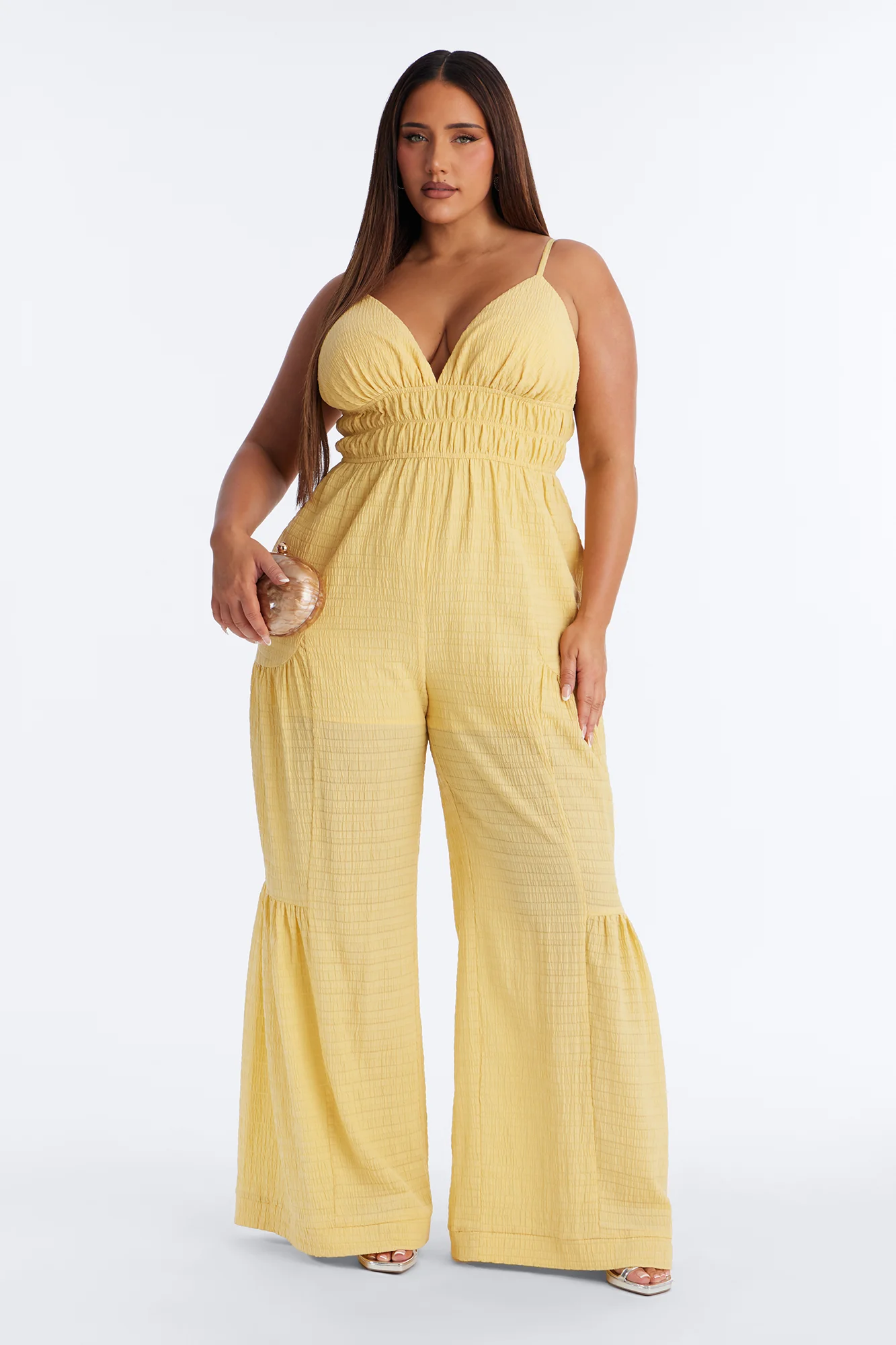 Anabella Tiered Wide Leg Jumpsuit - Yellow - Image 5