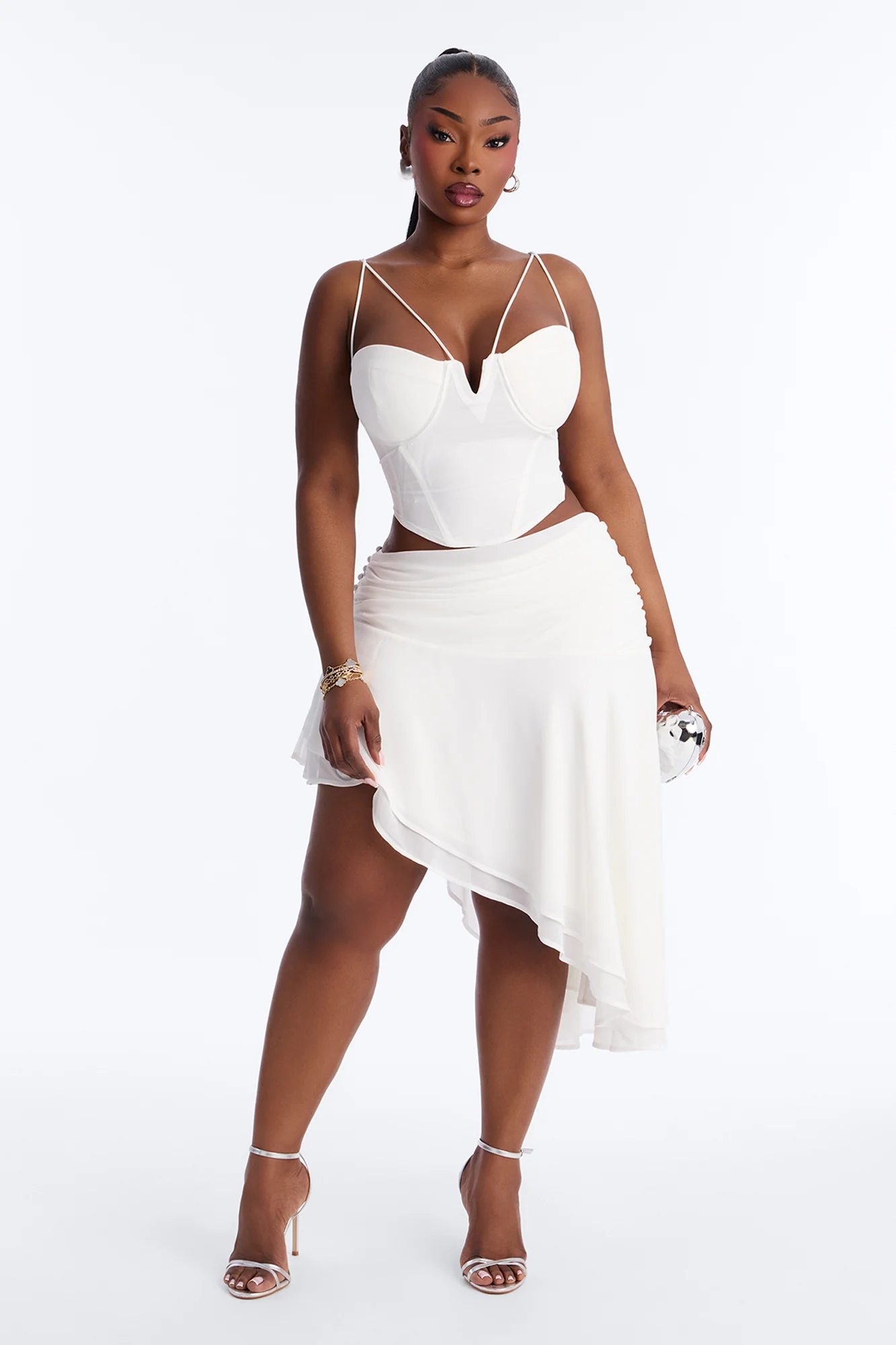 Analisa Asymmetric Ruched Midi Skirt - White - Image 5