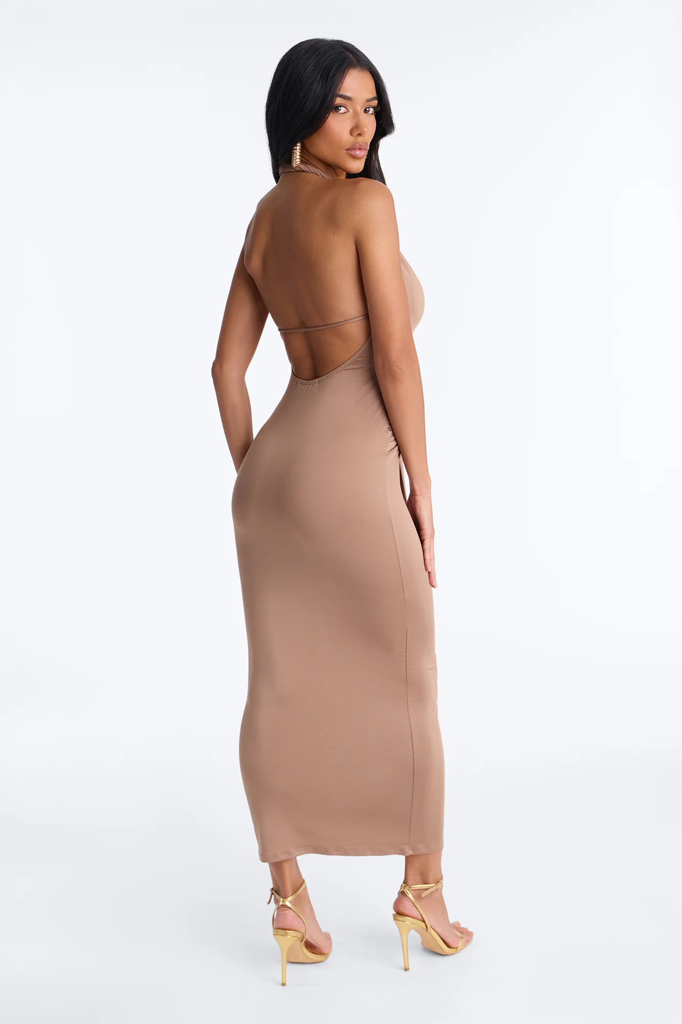 Analise Deep V Neckline Maxi Dress - Taupe - Image 3