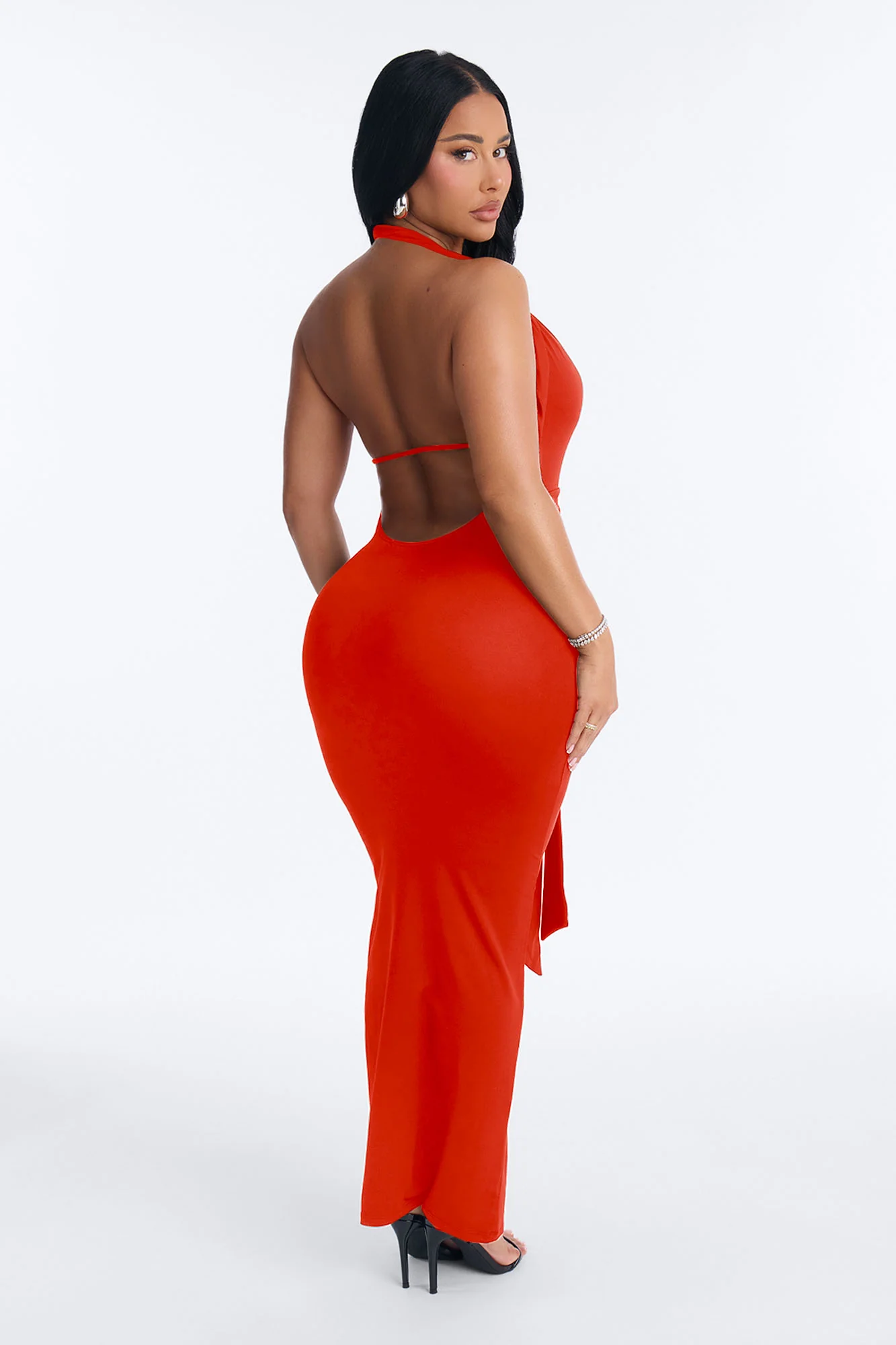 Analise Deep V Neckline Maxi Dress - Tomato Red - Image 3