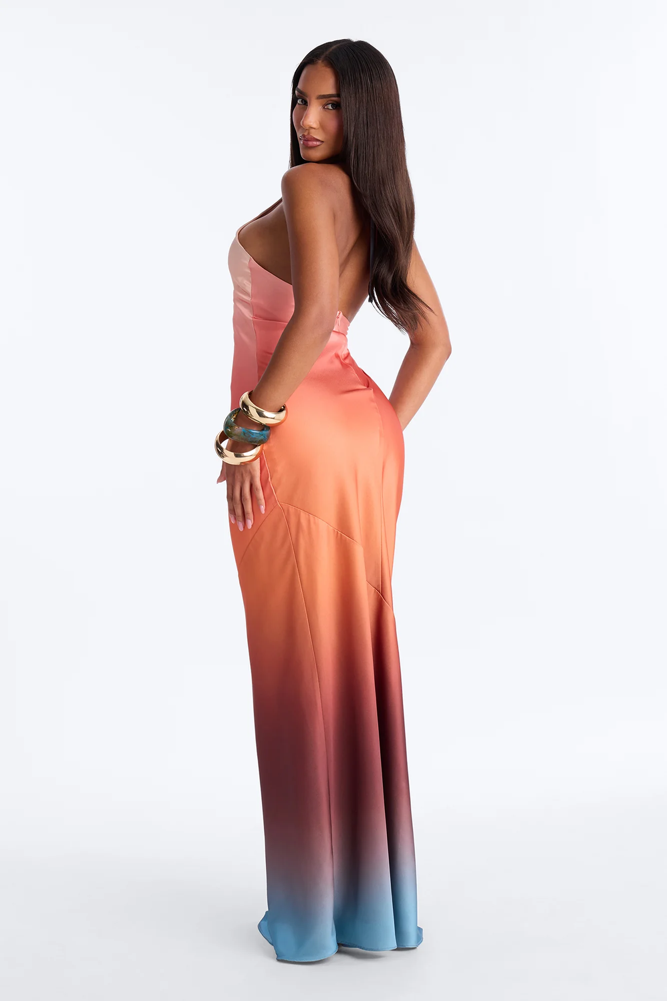 Analise Ombre Satin Maxi Dress - Coral/combo - Image 4