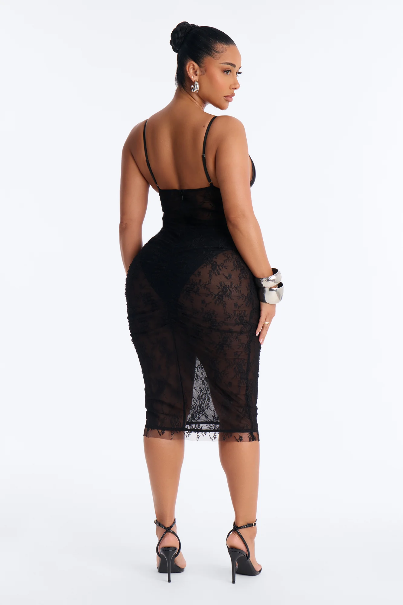 Analise Sheer Lace Midi Dress - Black - Image 4