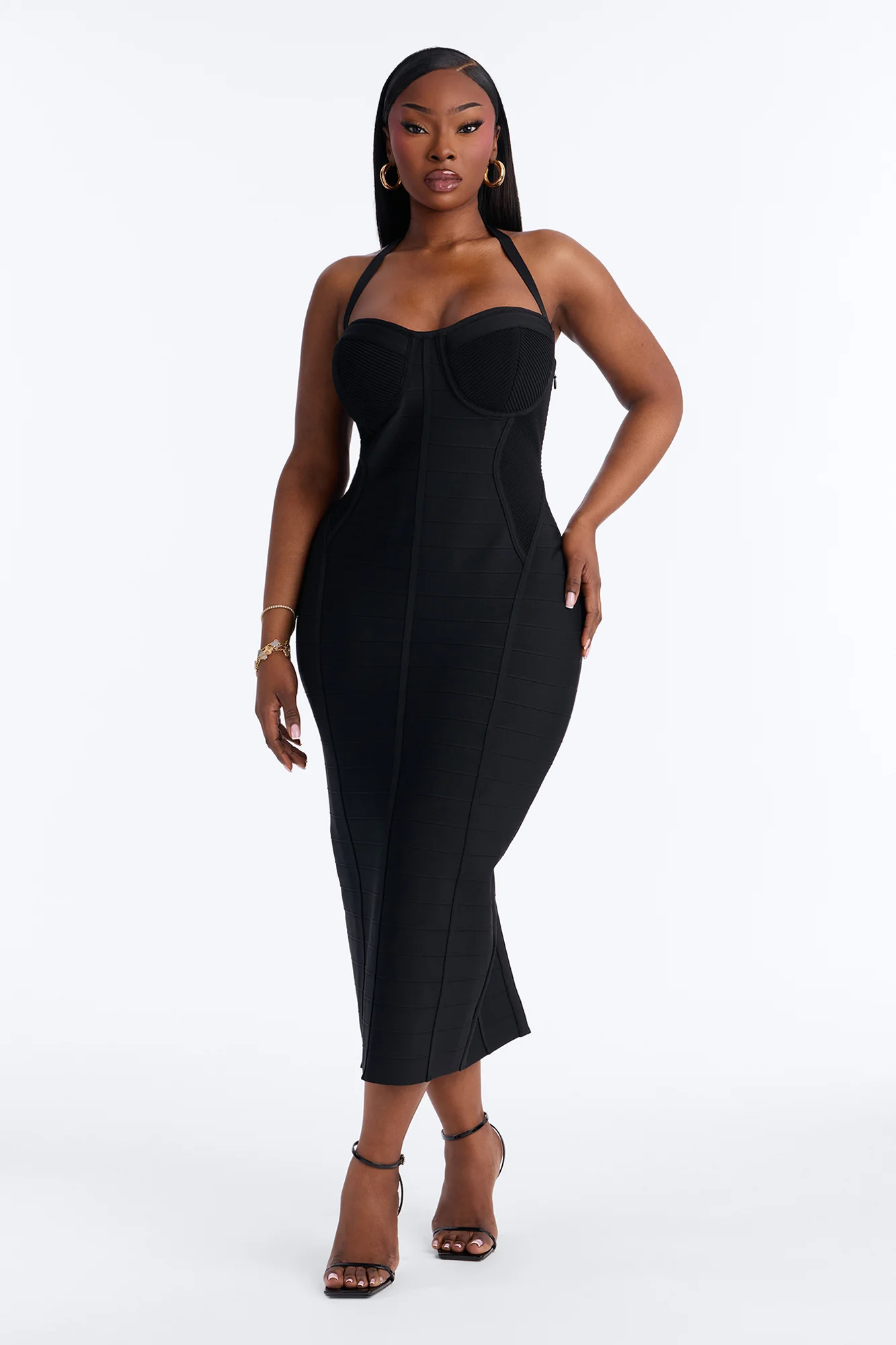 Anastasia Halter Bandage Midi Dress - Black - Image 5