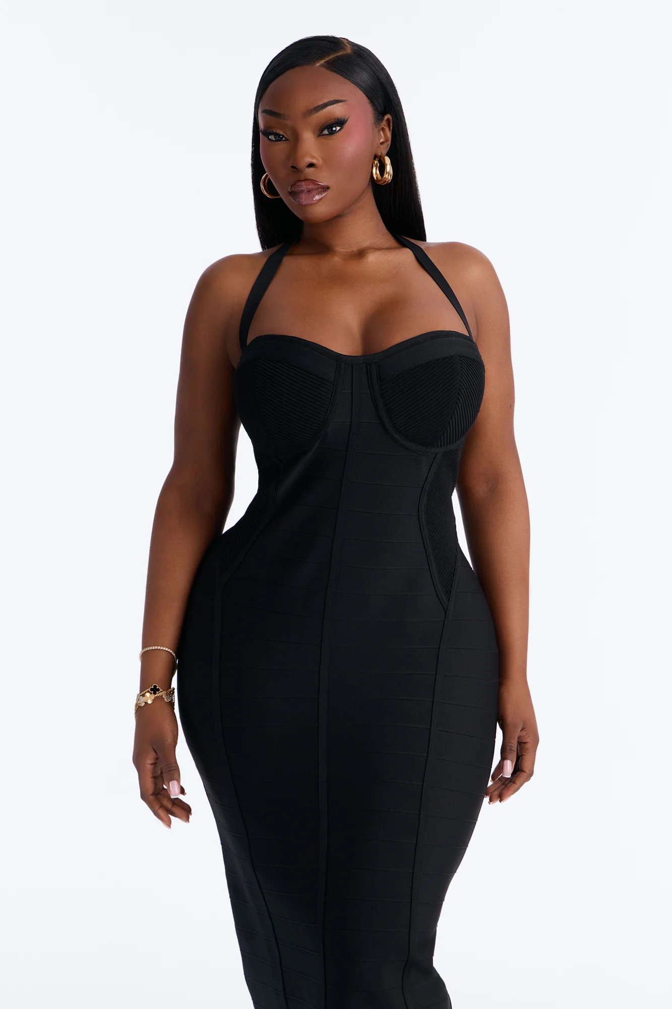 Anastasia Halter Bandage Midi Dress - Black - Image 6