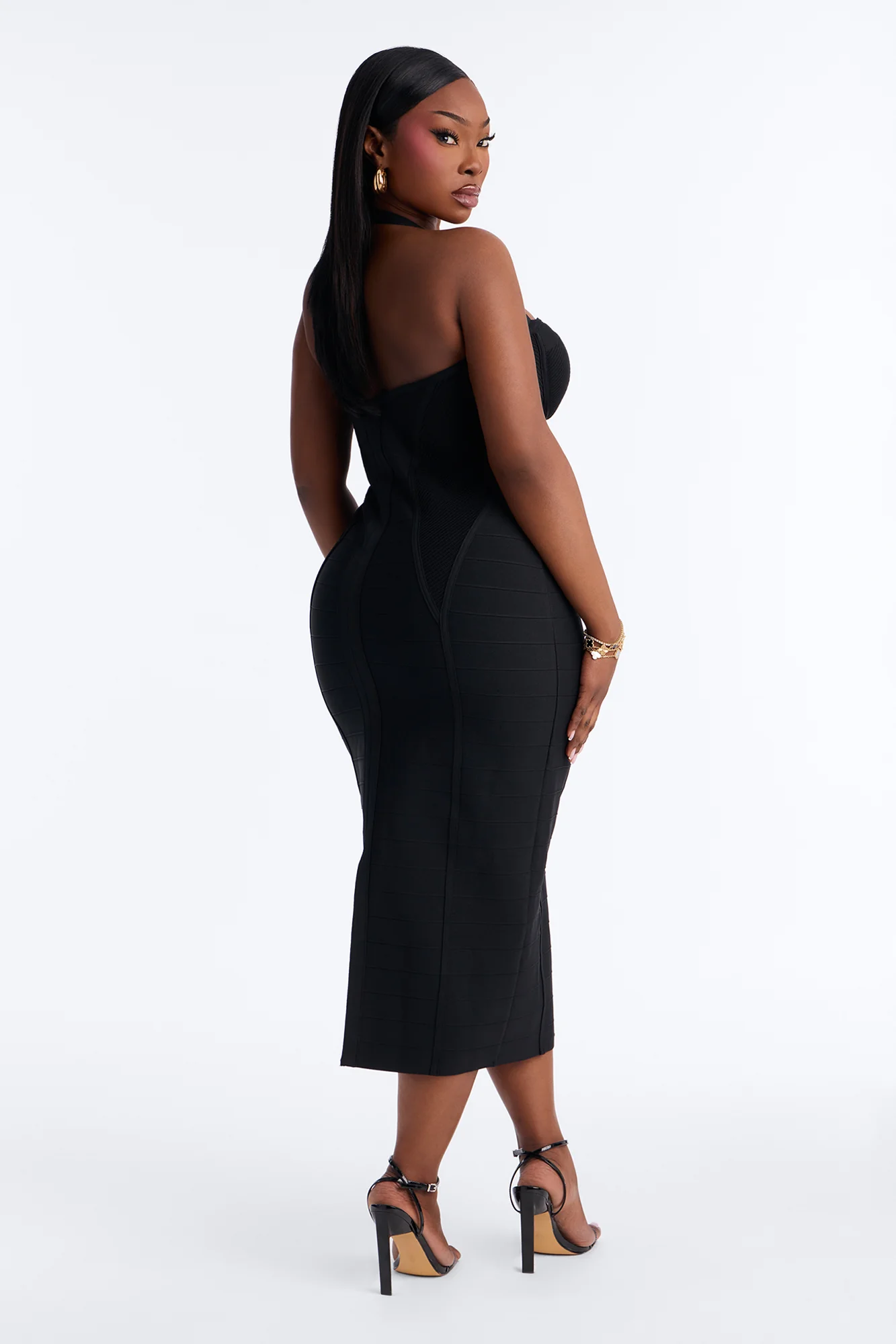 Anastasia Halter Bandage Midi Dress - Black - Image 8