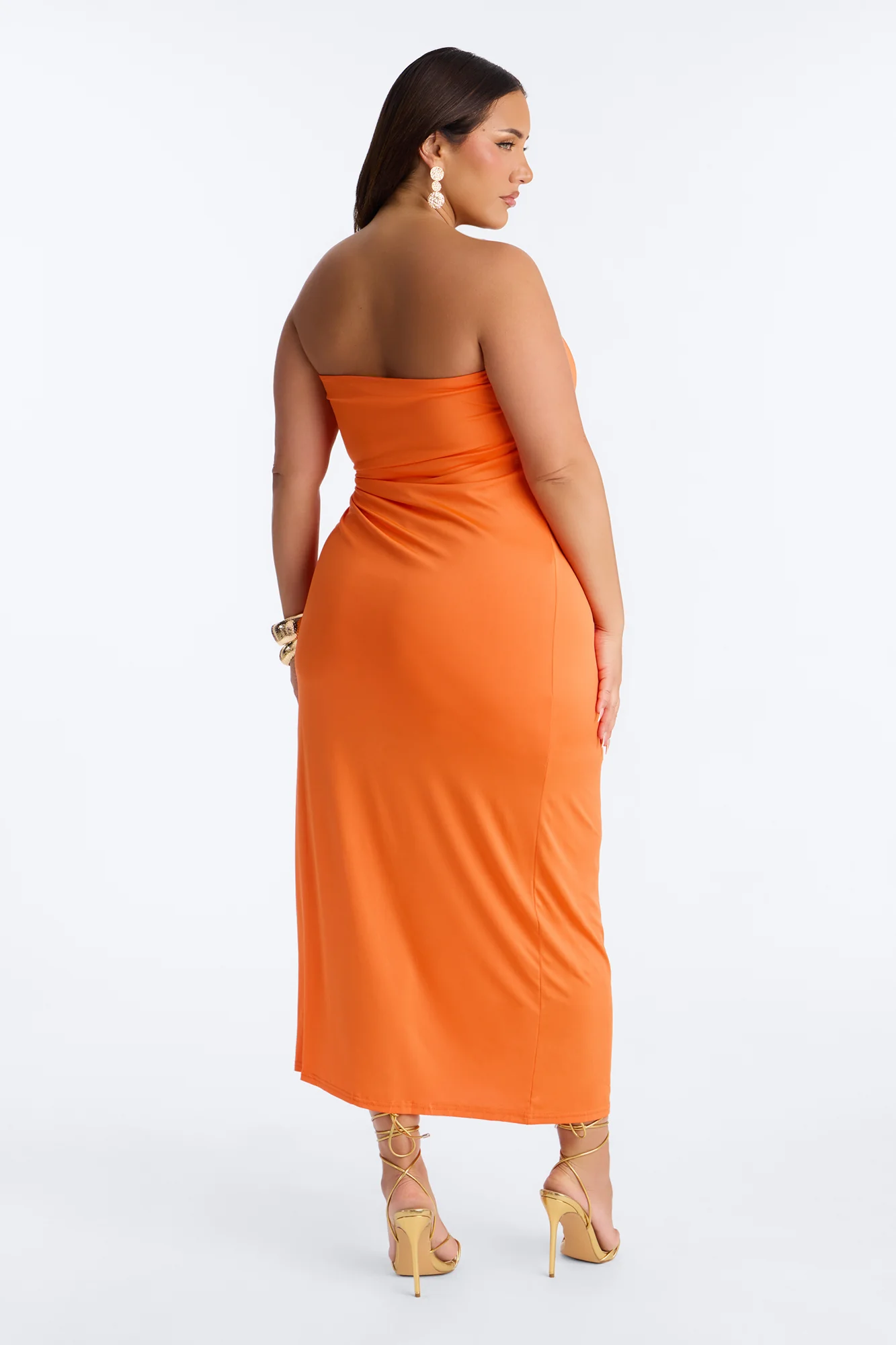 Anastasia Strapless Midi Dress - Orange - Image 8