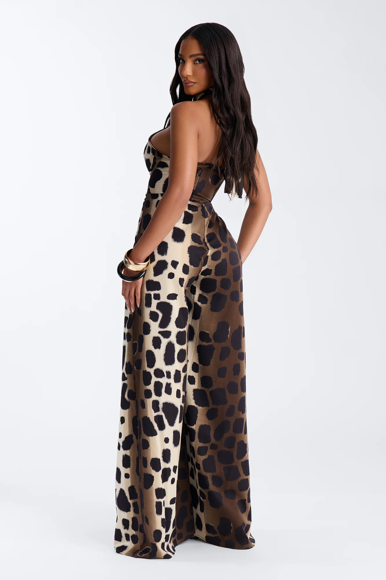 Anaya Animal Halter Wide Leg Jumpsuit - Black - Image 4