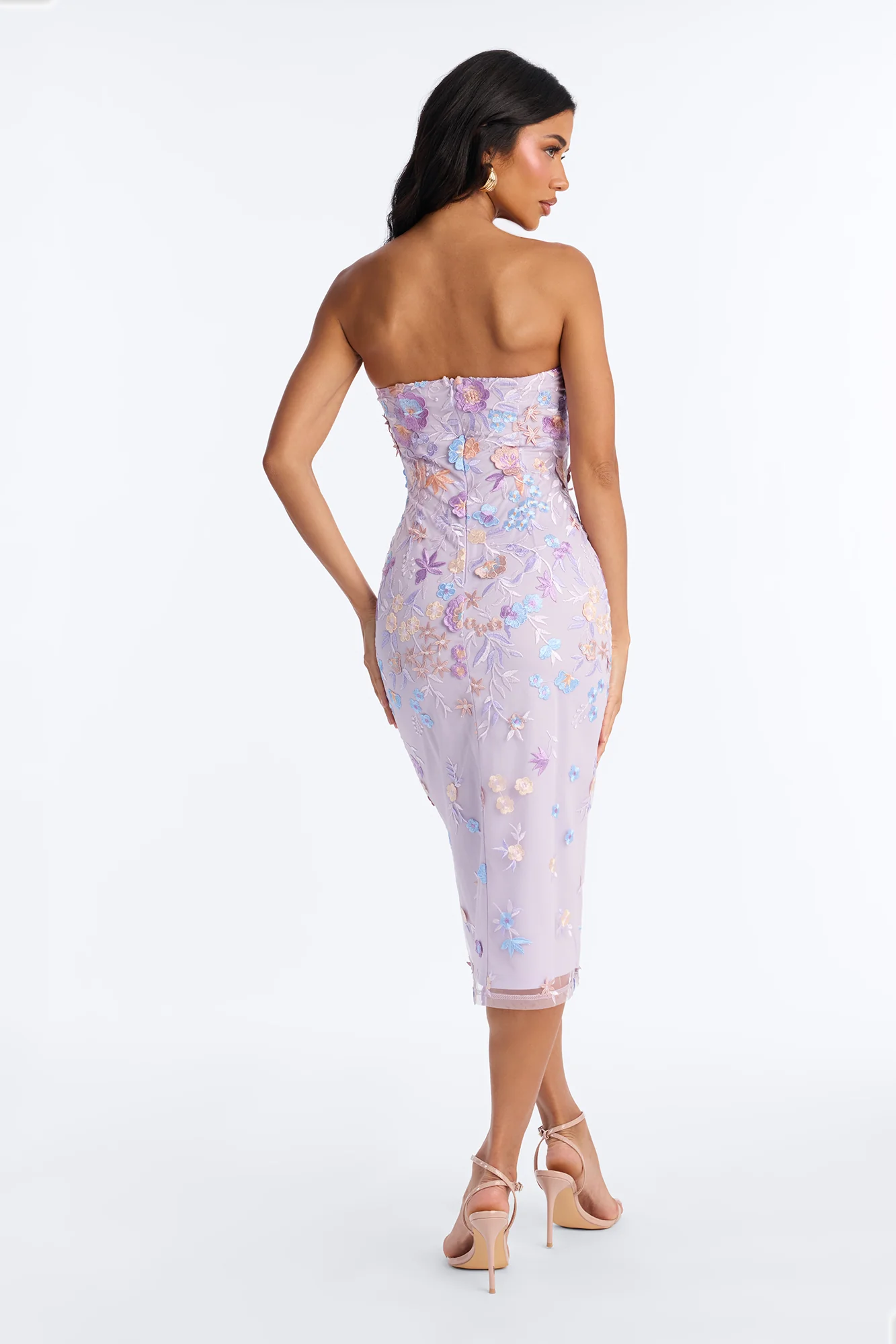 Anaya Embroidered Floral Midi Dress - Lavender/combo - Image 4