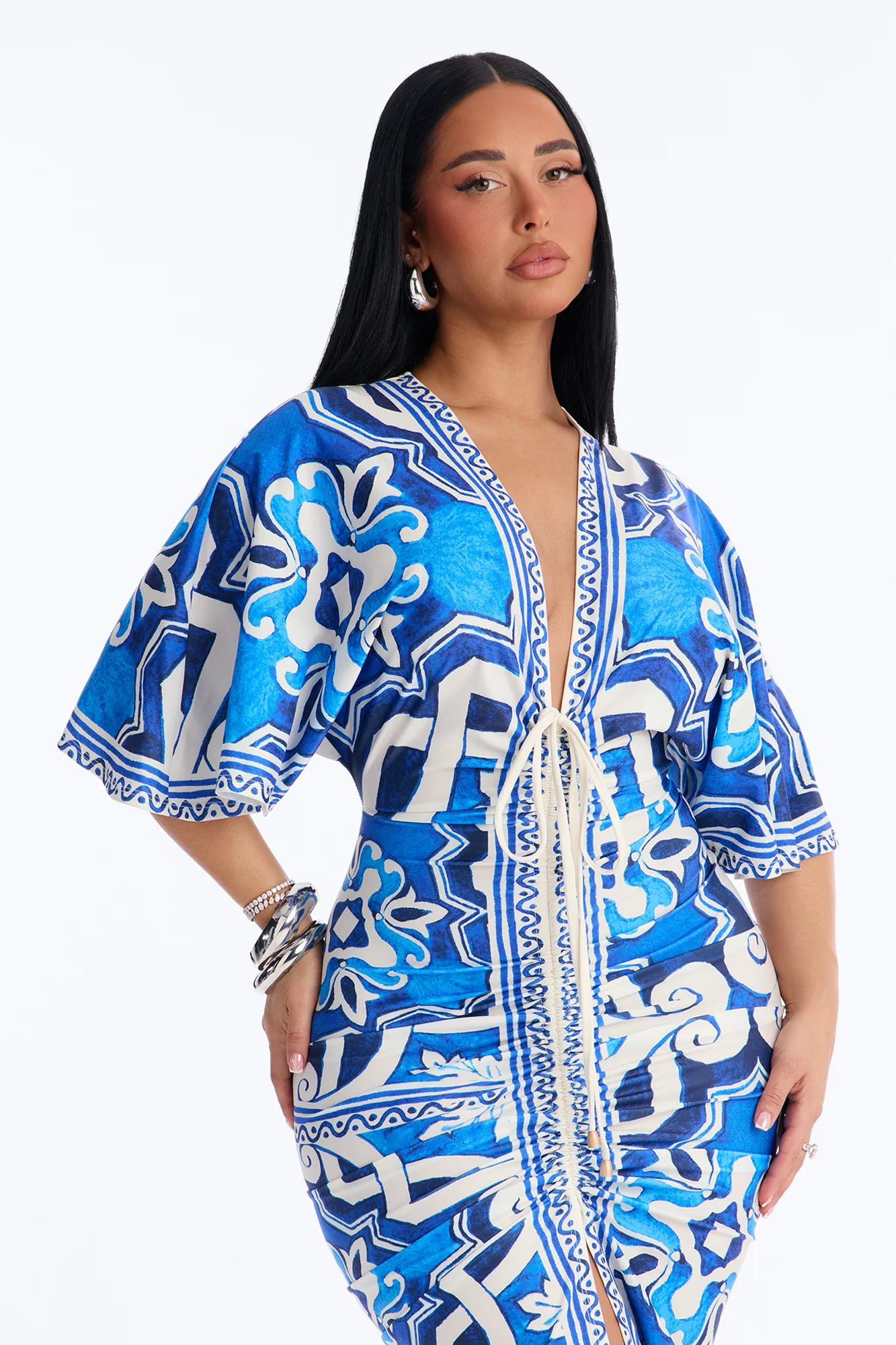 Andrea Printed Ruched Midi Dress - Blue/combo - Image 2